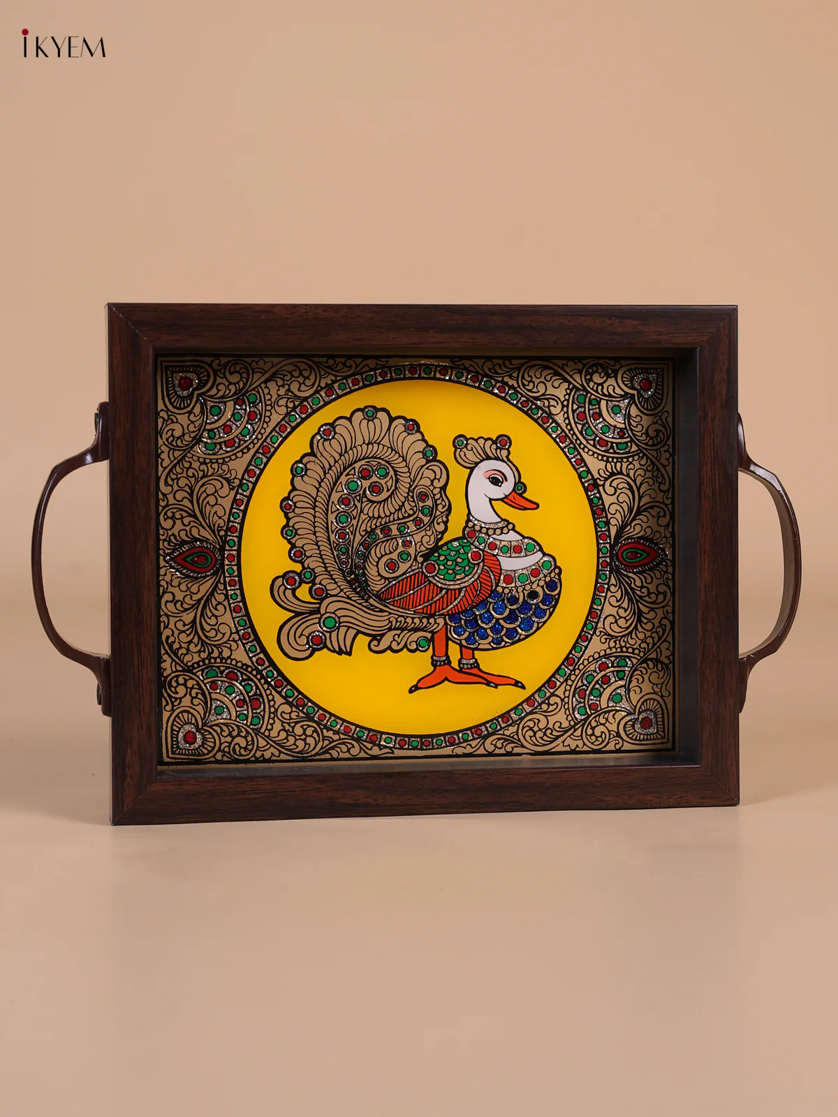 Reverse Glass Painted Tray (9x7) - Annapakshi - Yellow - KI02113 - Image 3