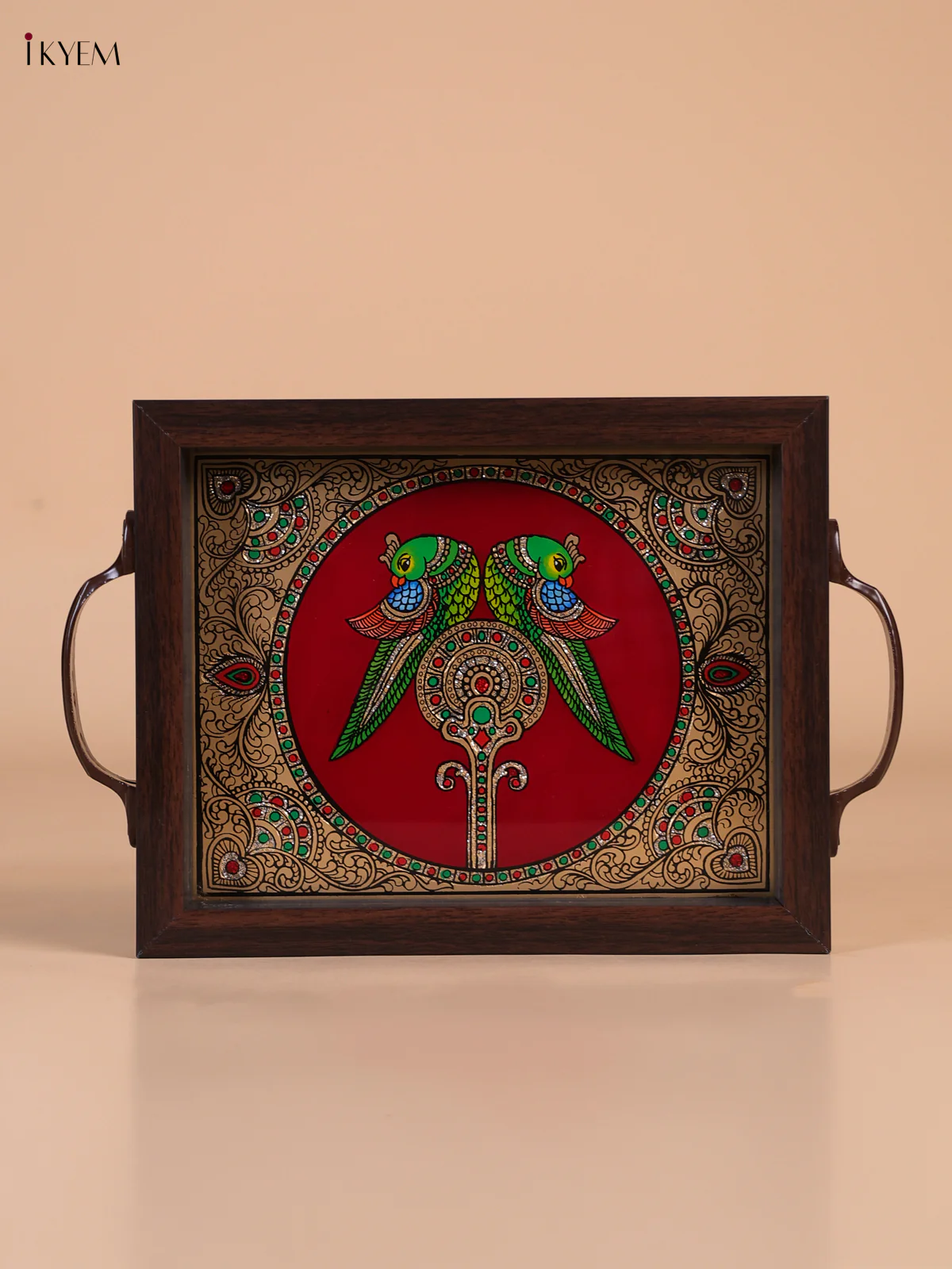 Reverse Glass Painted Tray (9x7) - Parrot - Maroon - KI02115 - Image 2