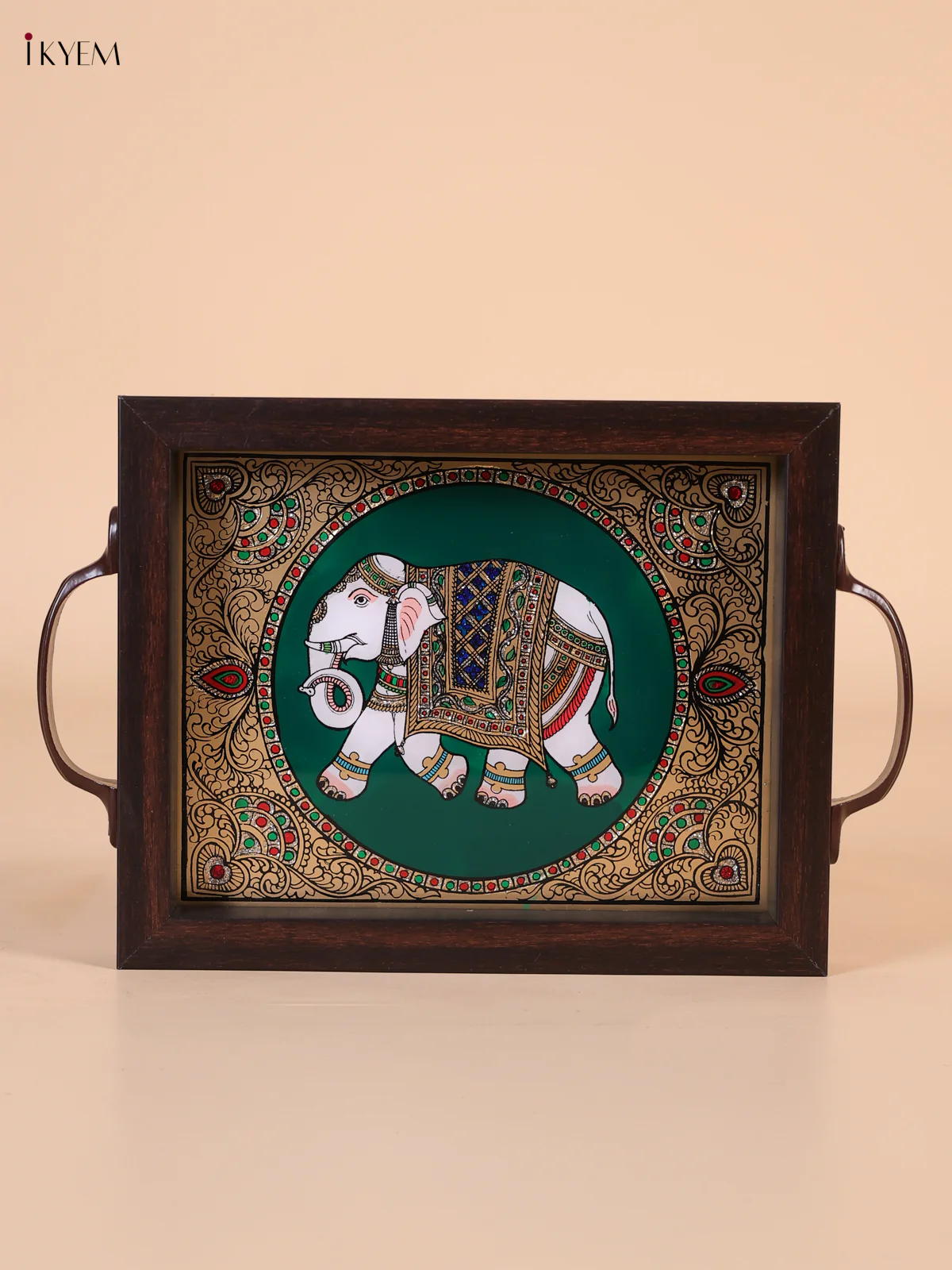 Reverse Glass Painted Tray (9x7) - Elephant - Green - KI02116 - Image 2