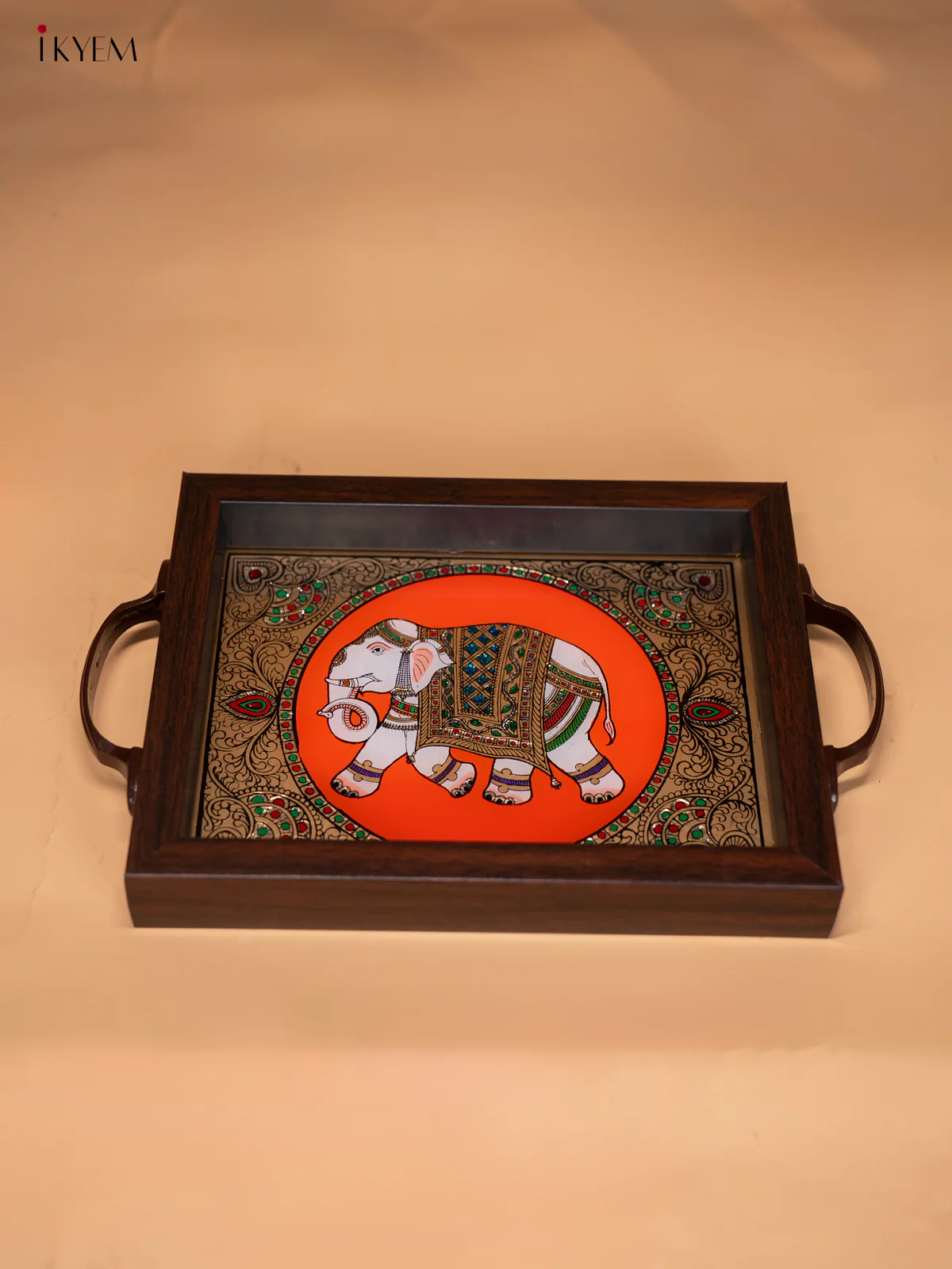 Reverse Glass Painted Tray (9x7) - Elephant - Orange - KI02117 - Image 3