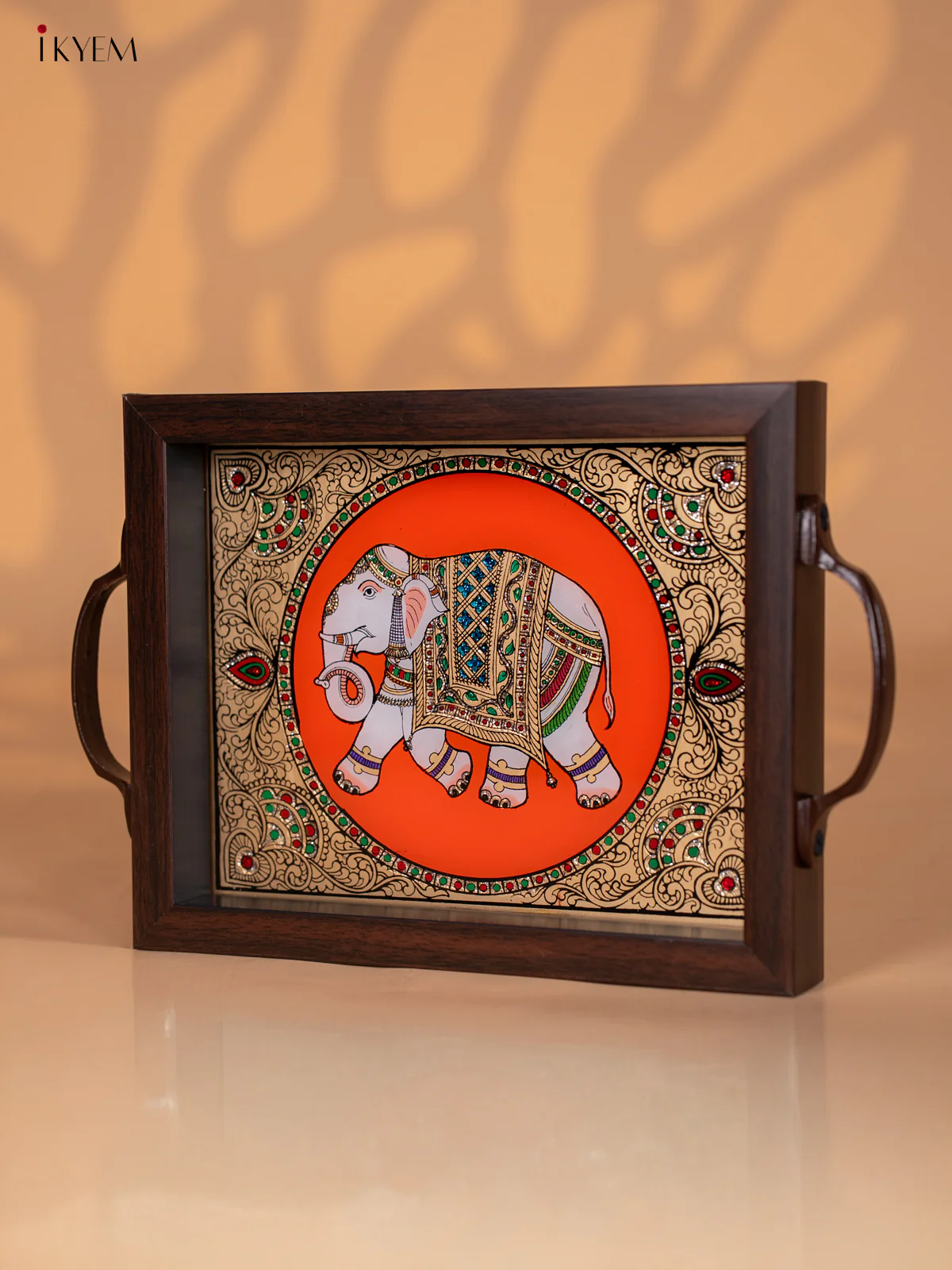 Reverse Glass Painted Tray (9x7) - Elephant - Orange - KI02117 - Image 4