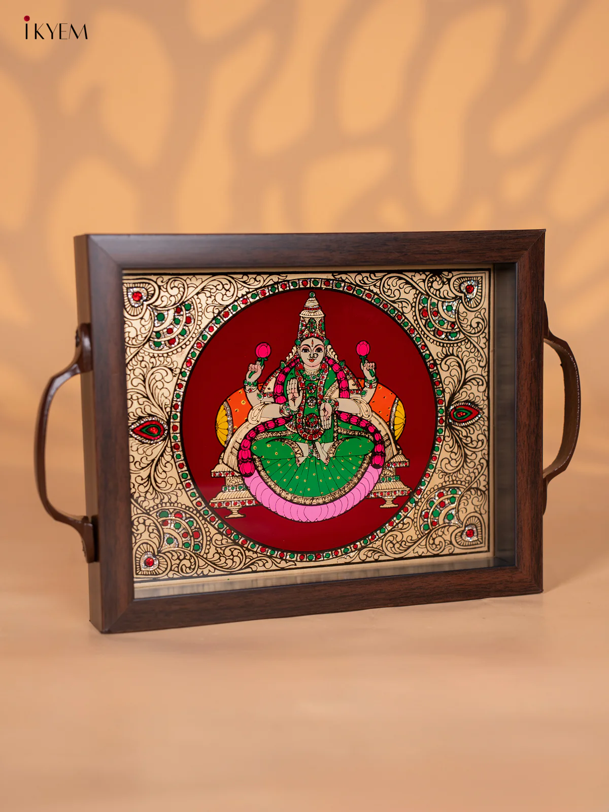 Reverse Glass Painted Tray (9x7) - Lakshmi - Maroon - KI02118 - Image 2