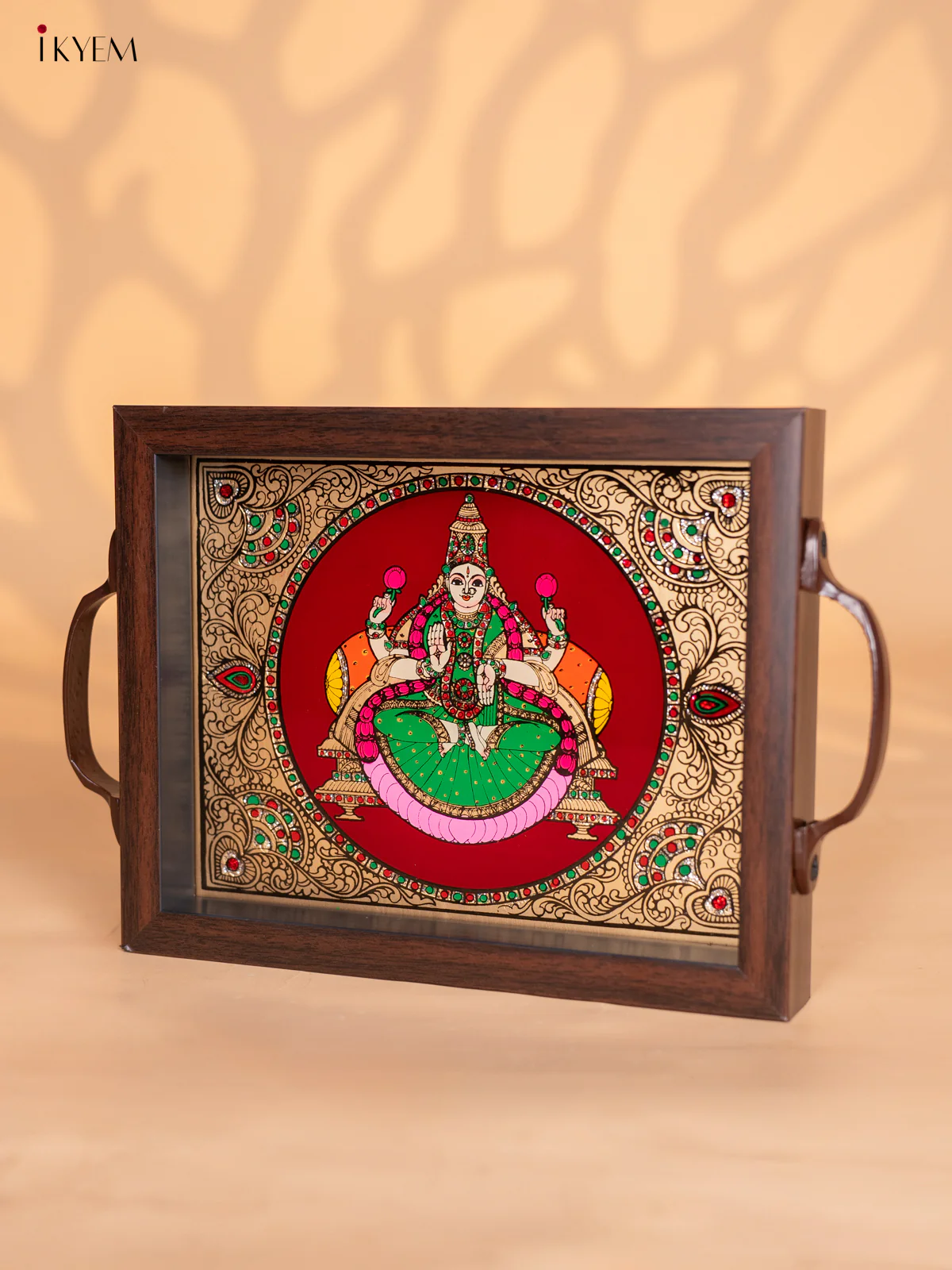 Reverse Glass Painted Tray (9x7) - Lakshmi - Maroon - KI02118 - Image 4