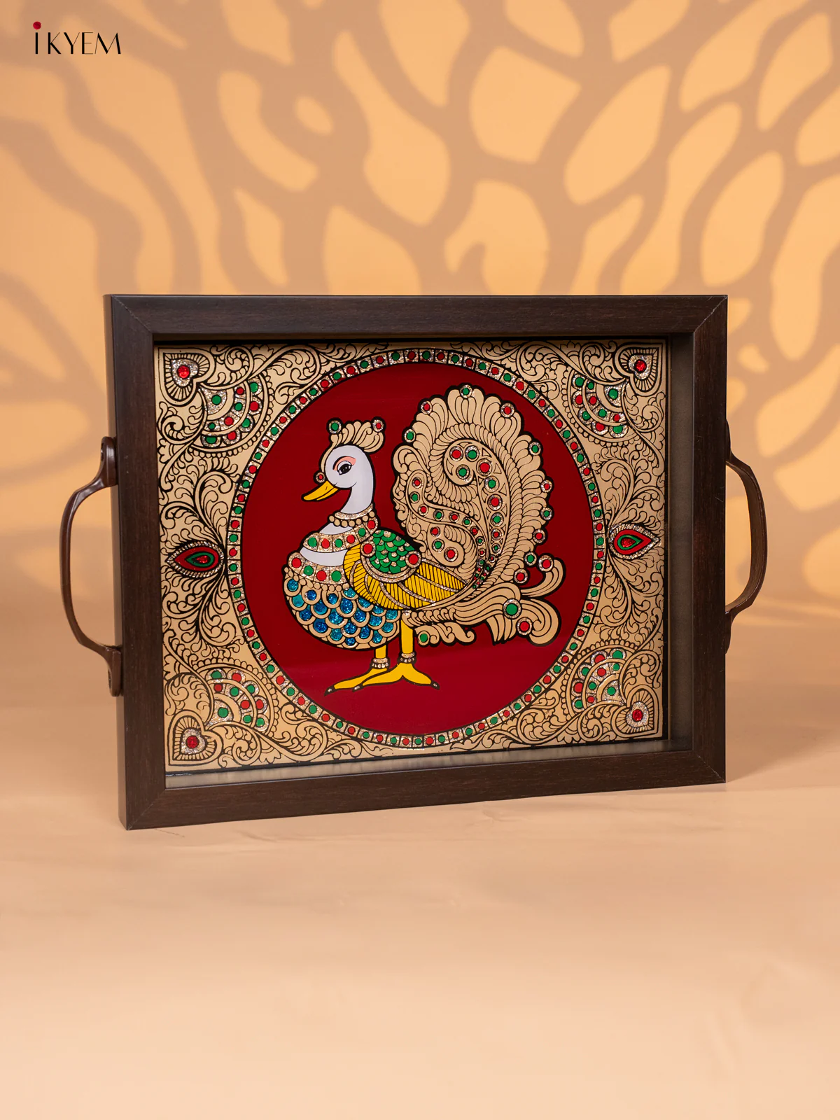 Reverse Glass Painted Tray (11x9) - Annapakshi - Maroon - KI02121 - Image 2