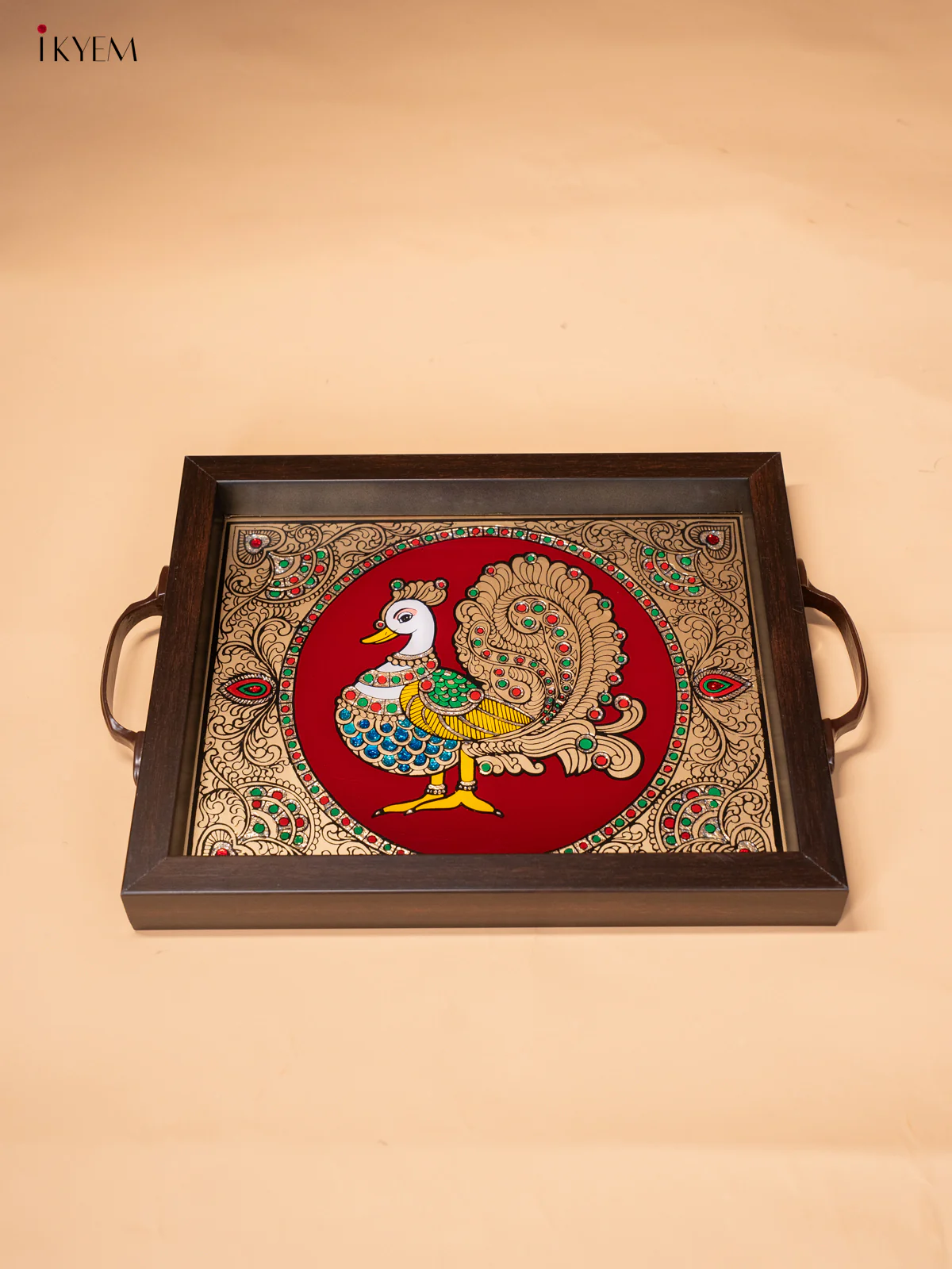 Reverse Glass Painted Tray (11x9) - Annapakshi - Maroon - KI02121 - Image 3