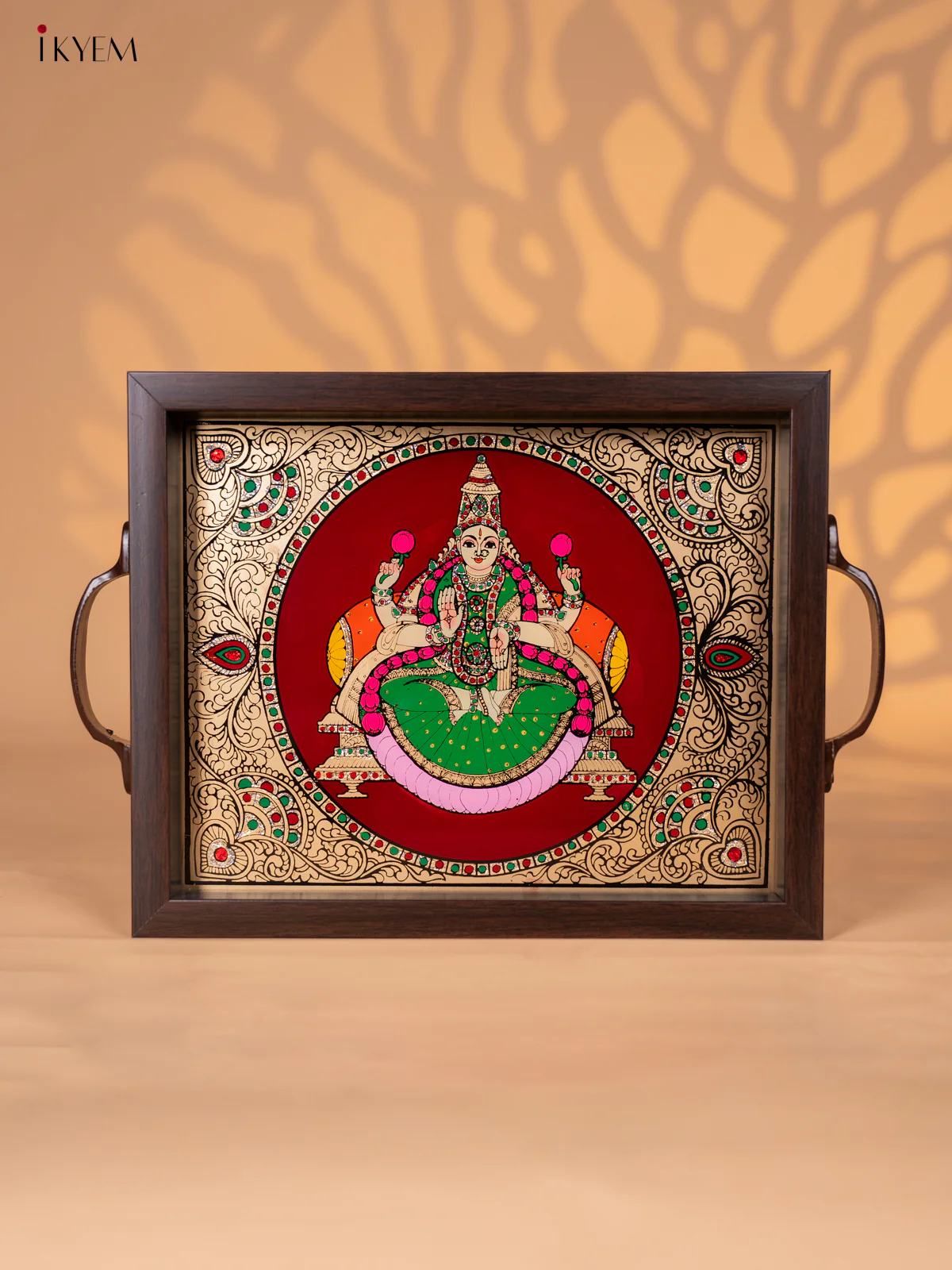 Reverse Glass Painted Tray (11x9) - Lakshmi - Maroon - KI02124