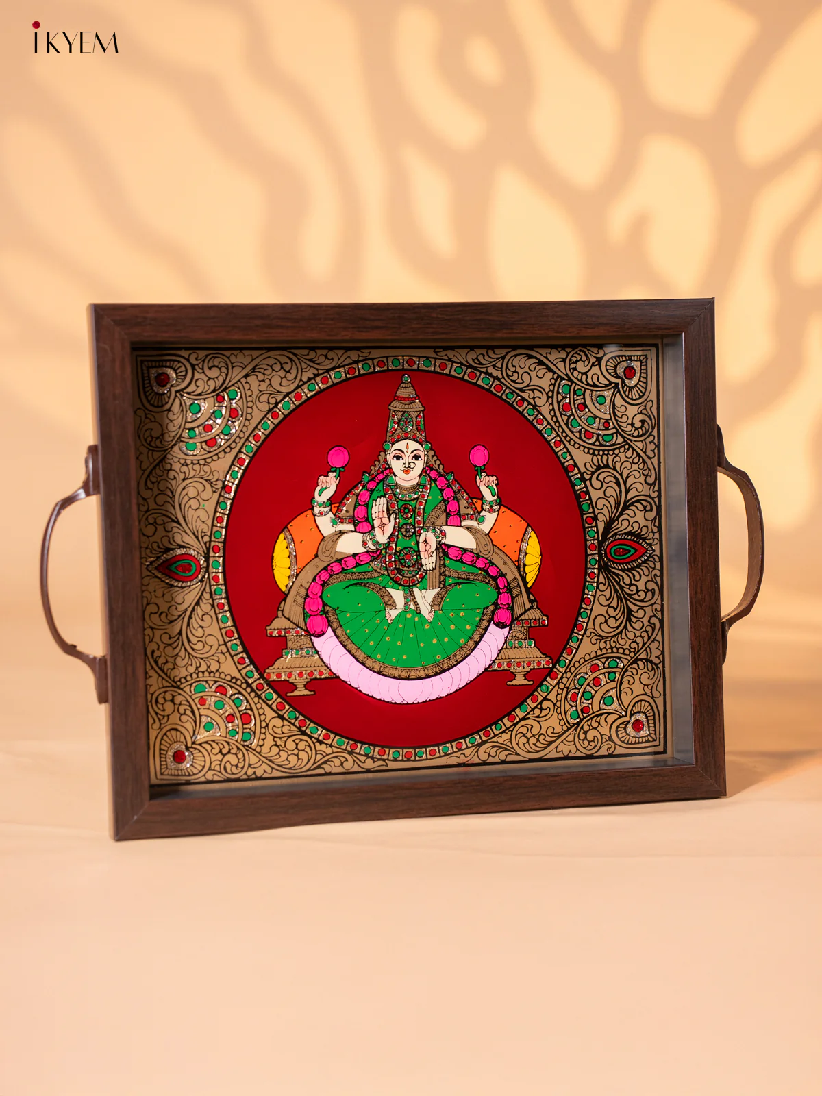 Reverse Glass Painted Tray (11x9) - Lakshmi - Maroon - KI02124 - Image 2