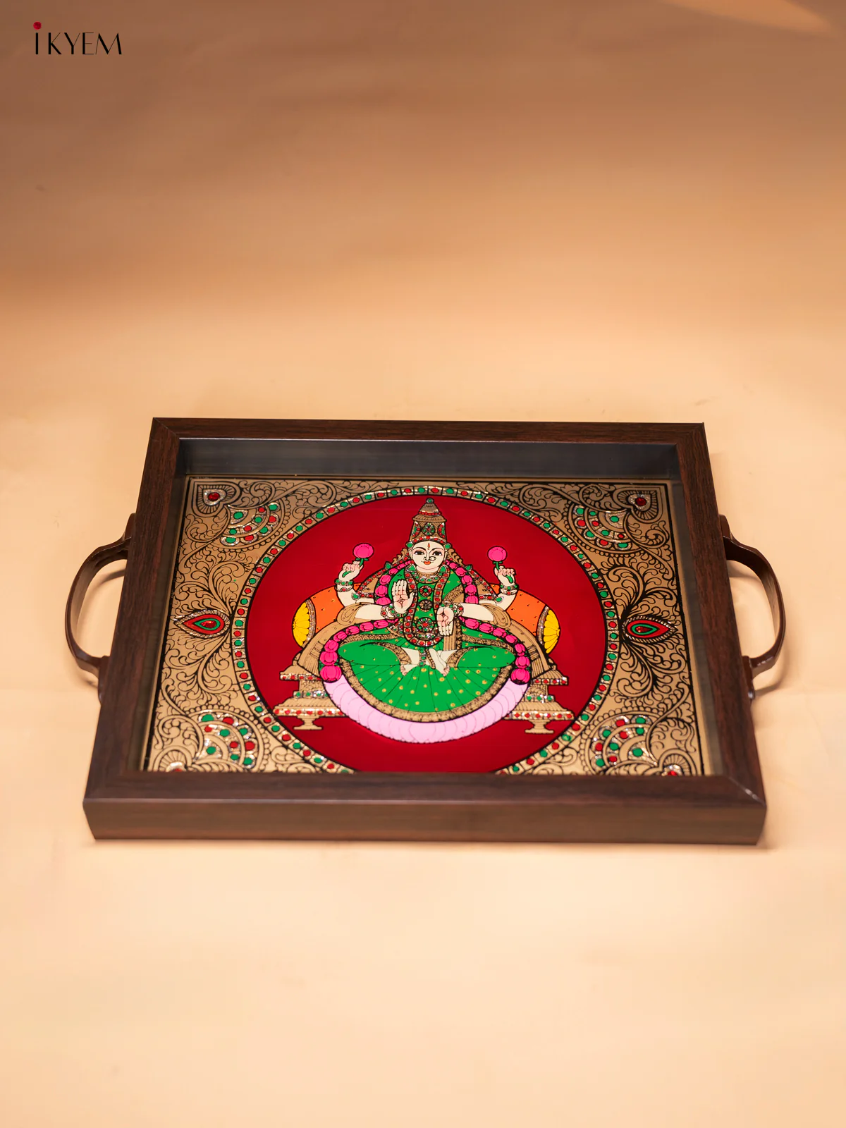 Reverse Glass Painted Tray (11x9) - Lakshmi - Maroon - KI02124 - Image 3
