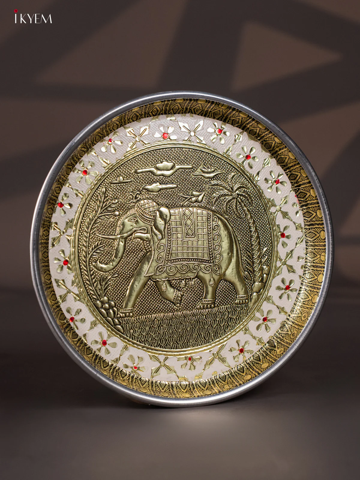 White Meenakari Plate with Oxidized Elephant Design - 8 Inches - KI02127 - Image 2