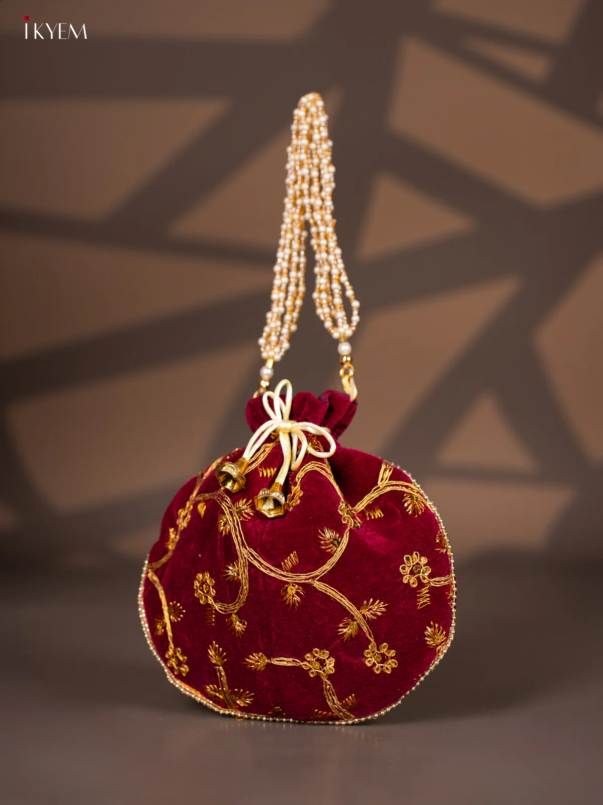 Potli Bag with Embroidered Floral Design & Gold Zari Purple - KI02143 - Image 3