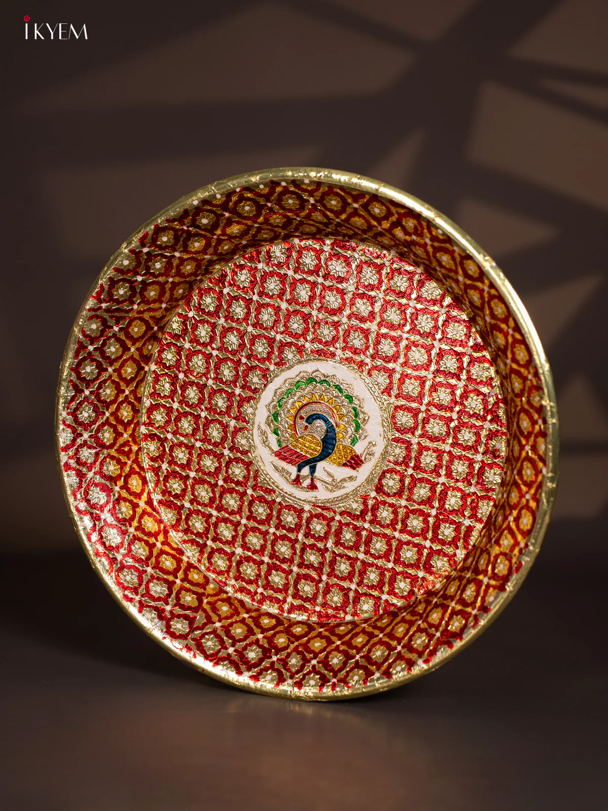 Peacock Design Meenakari Plate - Red - (15.5x15.5) Inches - KI03115 - Image 2