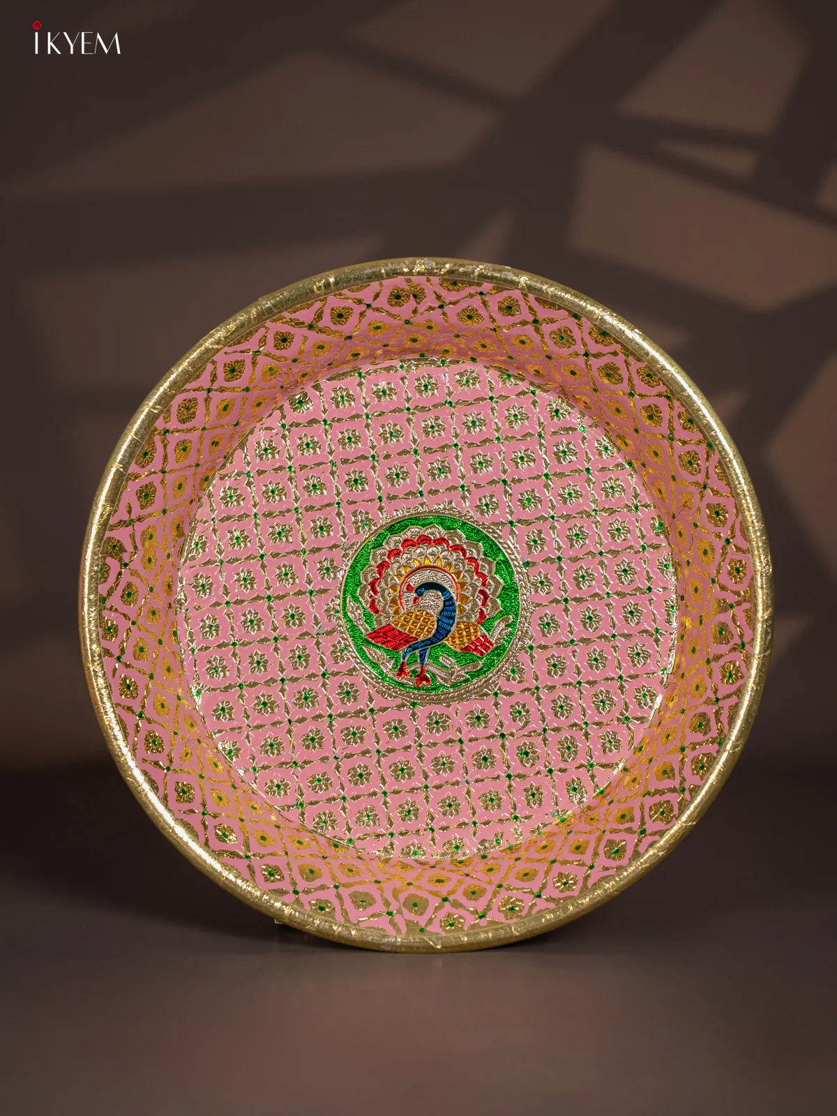 Peacock Design Meenakari Plate - Pink - (15.5x15.5) Inches - KI03116
