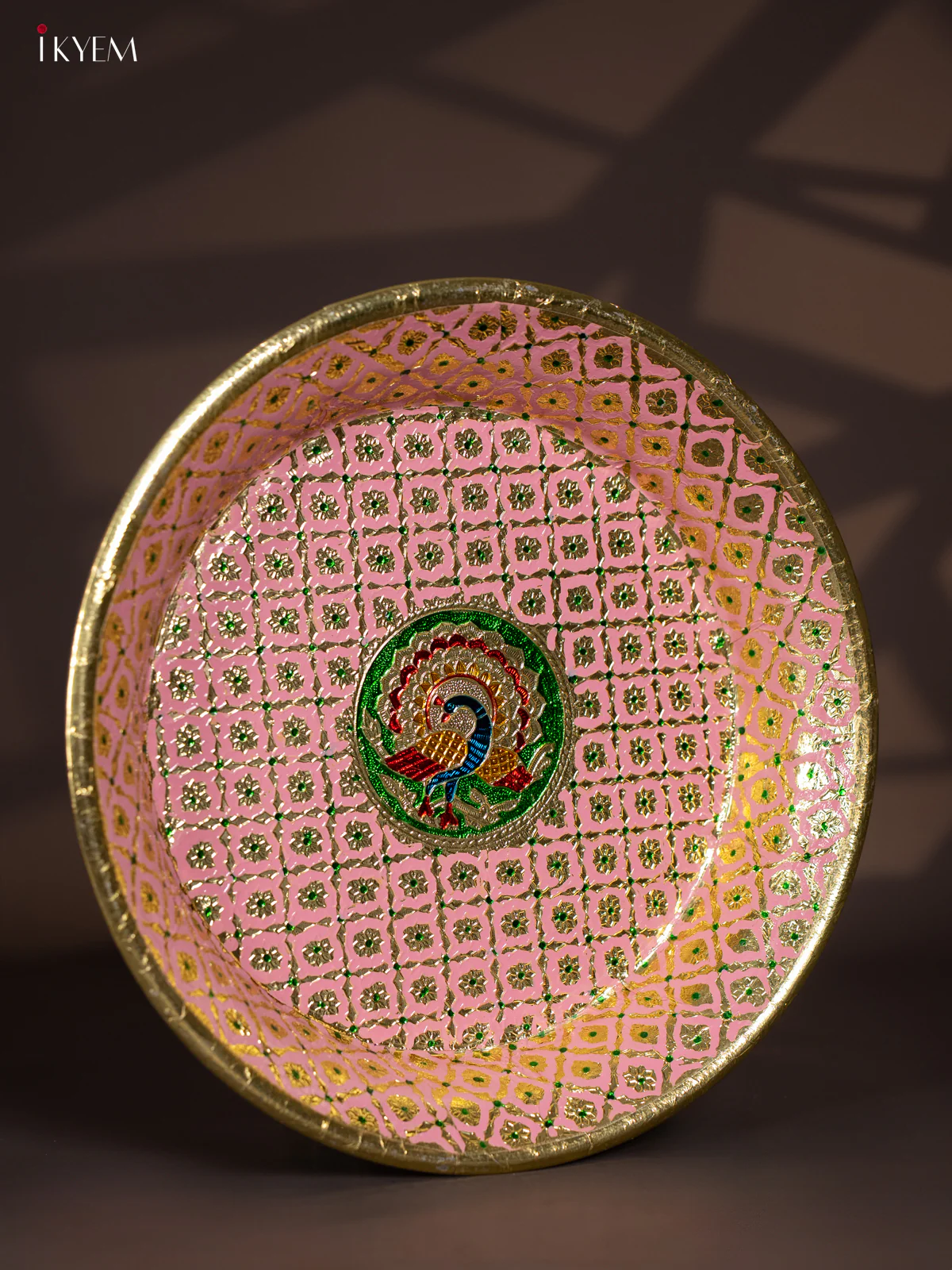 Peacock Design Meenakari Plate - Pink - (15.5x15.5) Inches - KI03116 - Image 2