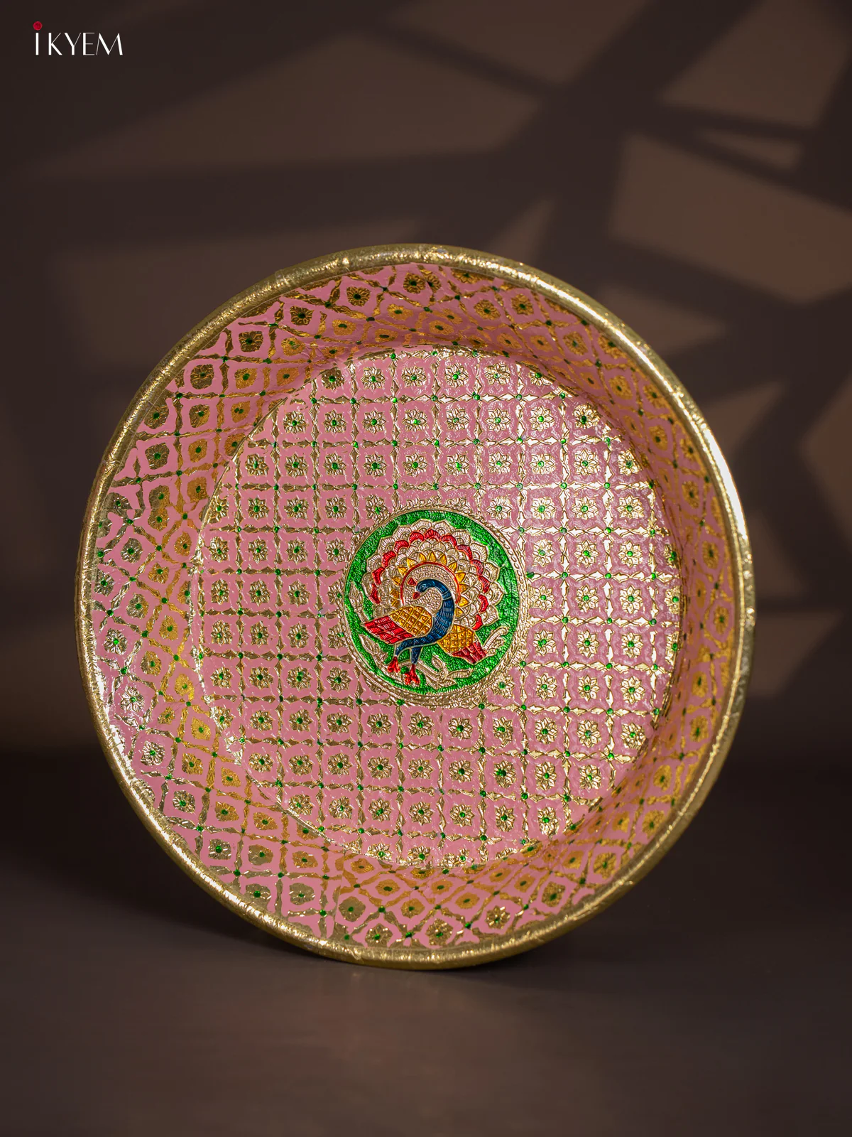 Peacock Design Meenakari Plate - Pink - (15.5x15.5) Inches - KI03116 - Image 4