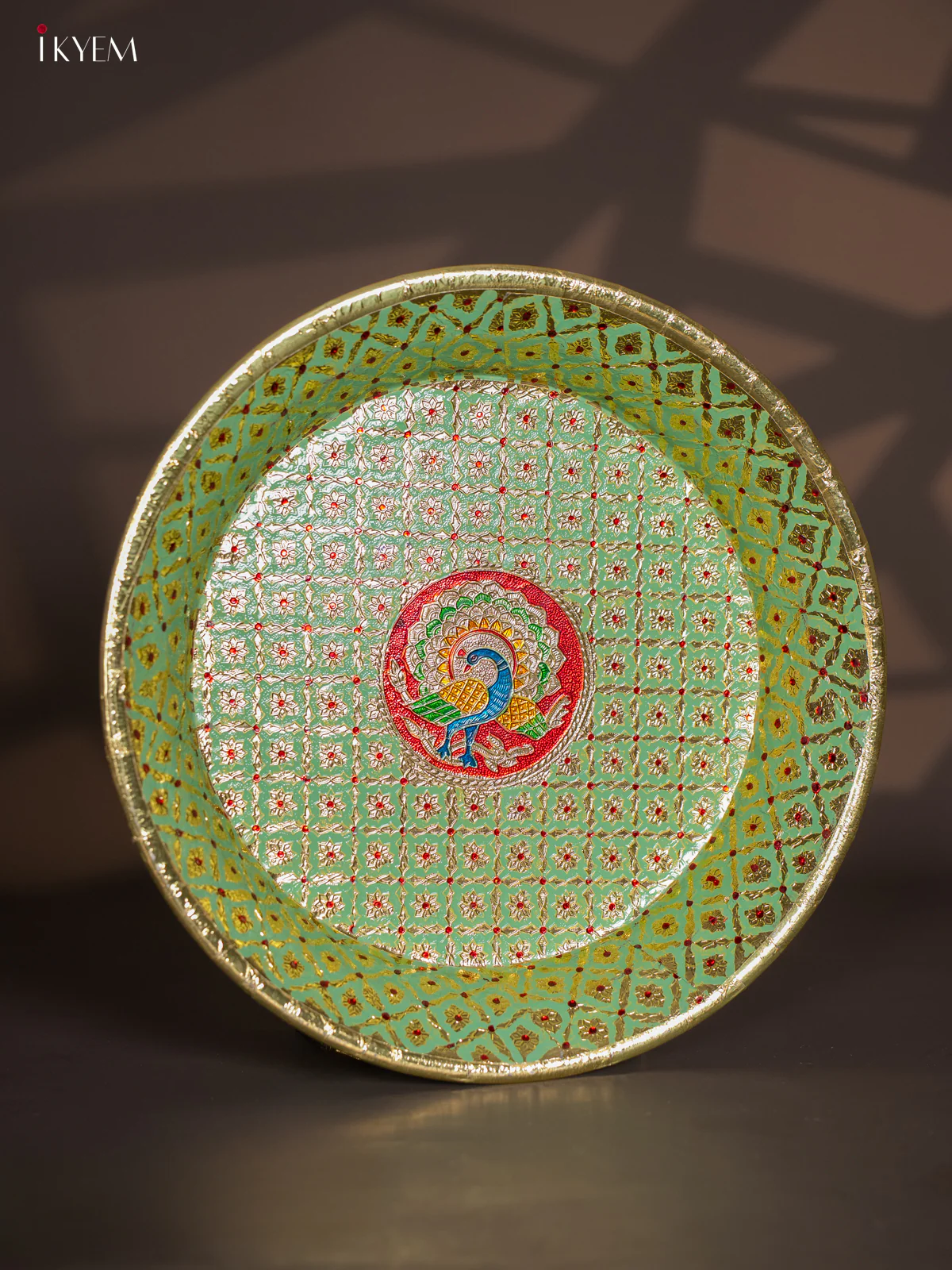 Peacock Design Meenakari Plate - Green (15.5x15.5) Inches - KI03118 - Image 2