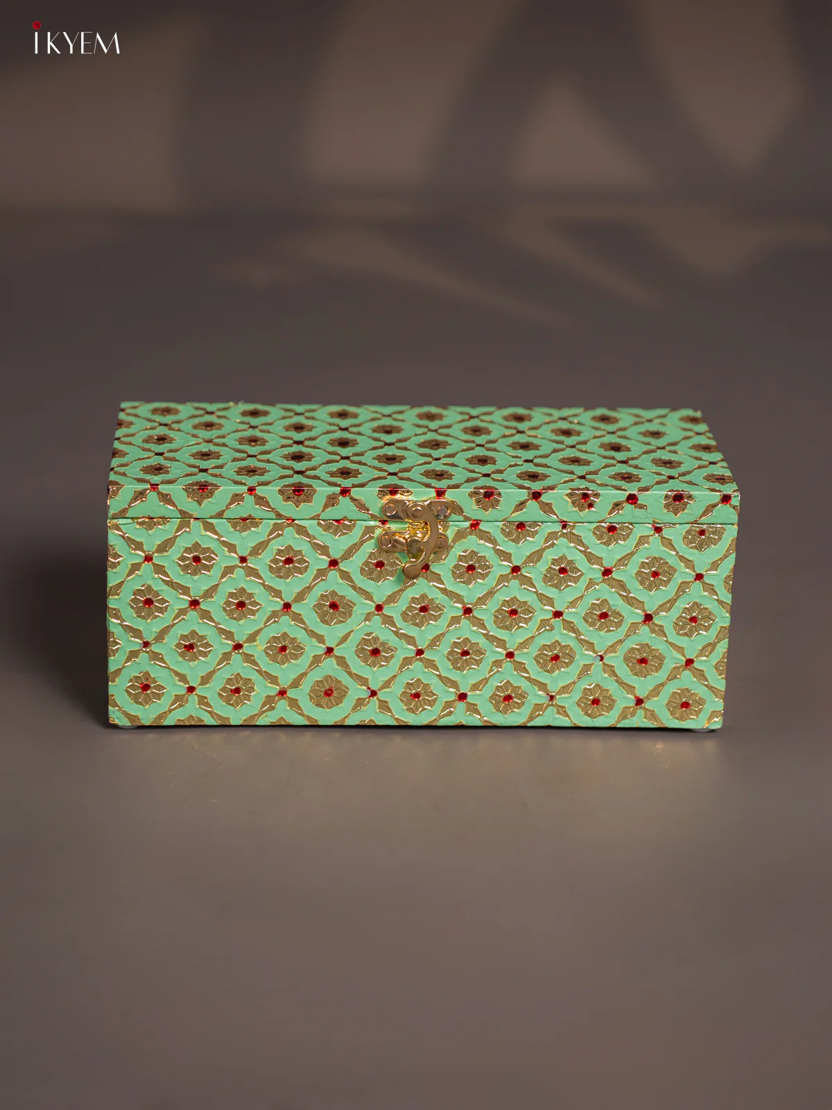 Meenakari Wooden Dry Fruit Box 3 Jar with Gless - Pista Green - KI03131