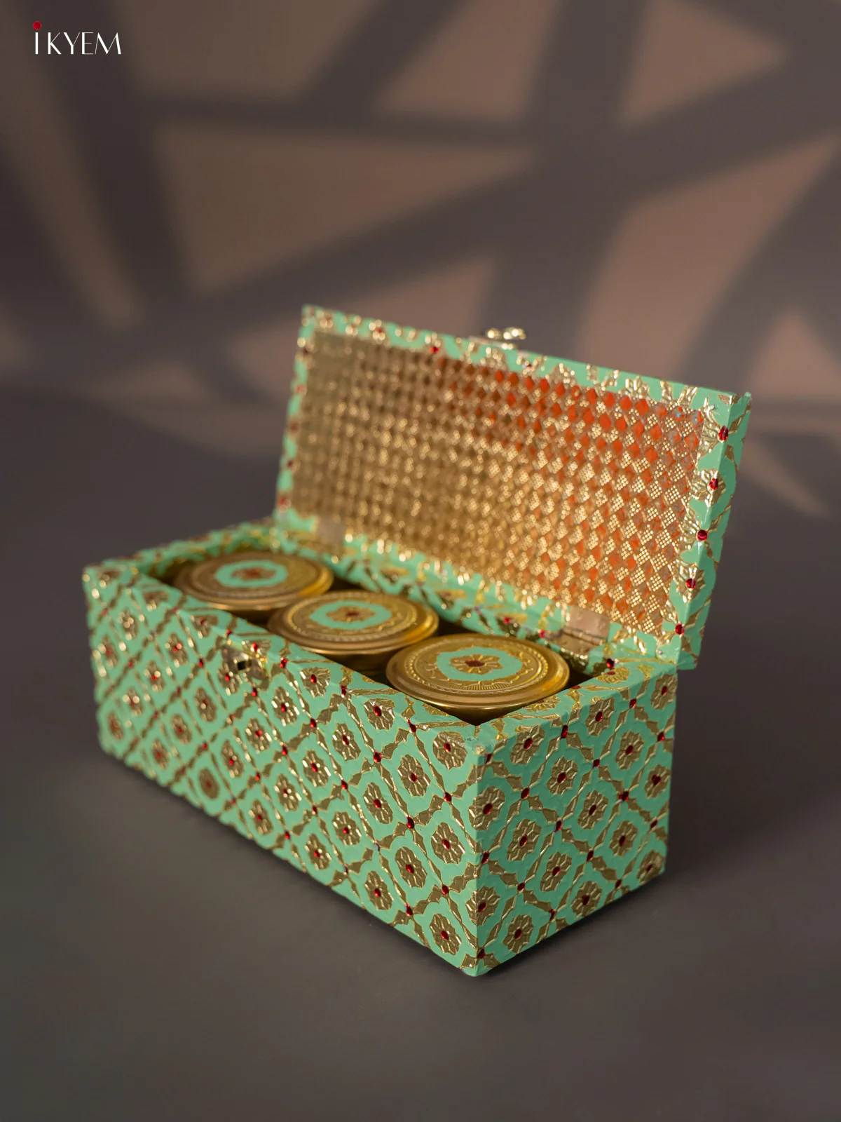 Meenakari Wooden Dry Fruit Box 3 Jar with Gless - Pista Green - KI03131 - Image 3