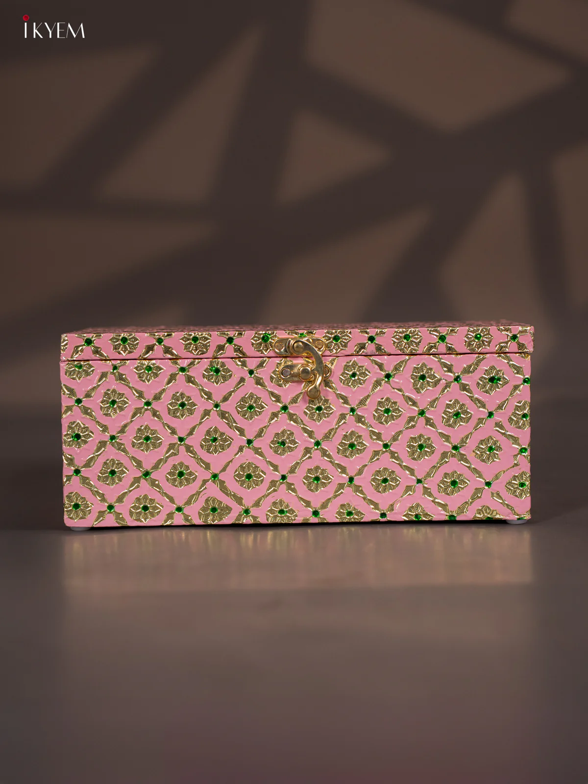 Meenakari Wooden Dry Fruit Box 3 Jar with Gless - Pink - KI03132 - Image 5
