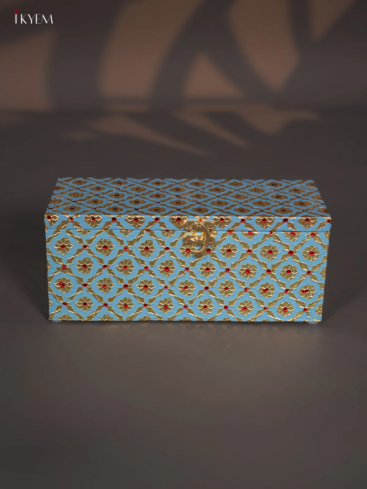 Meenakari Wooden Dry Fruit Box 3 Jar with Gless - Blue - KI03133