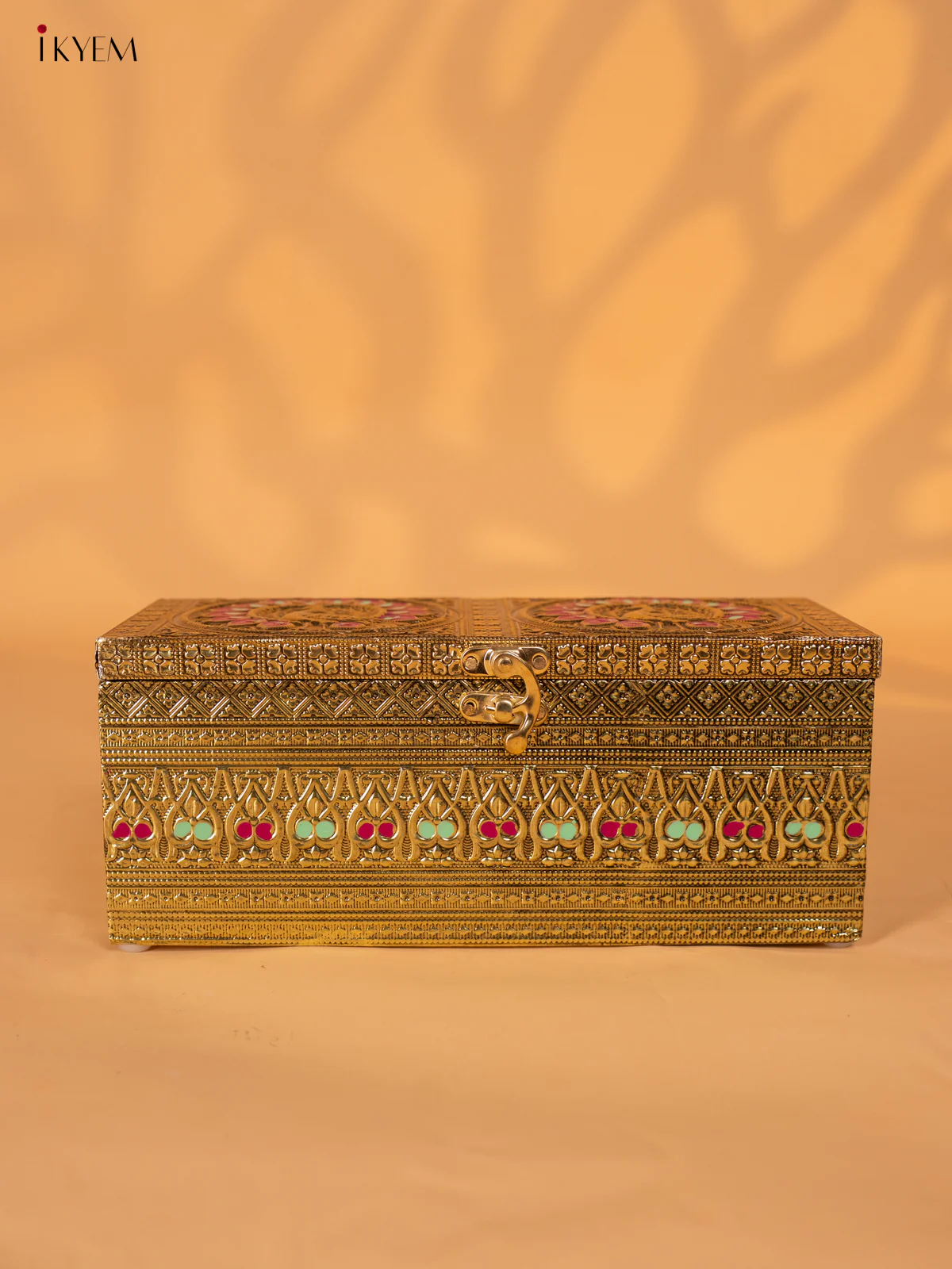 Meenakari Wooden Dry Fruit Box 3 Jar with Gless - Peacock design - KI03134 - Image 5