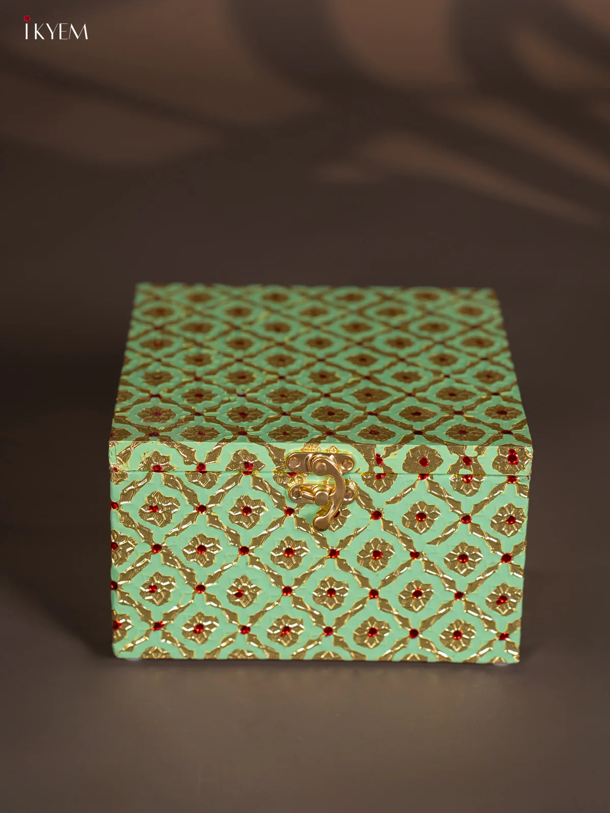Meenakari Wooden Dry Fruit Box 4 Jar with Gless - Pista Green