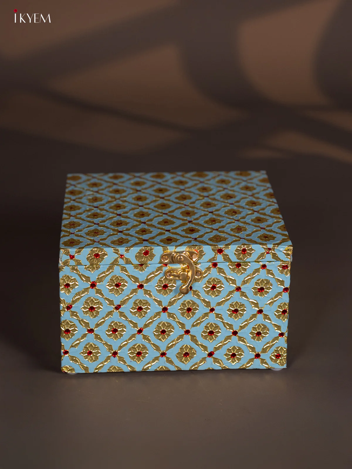 Meenakari Wooden Dry Fruit Box 4 Glass Jar - Blue - KI03137