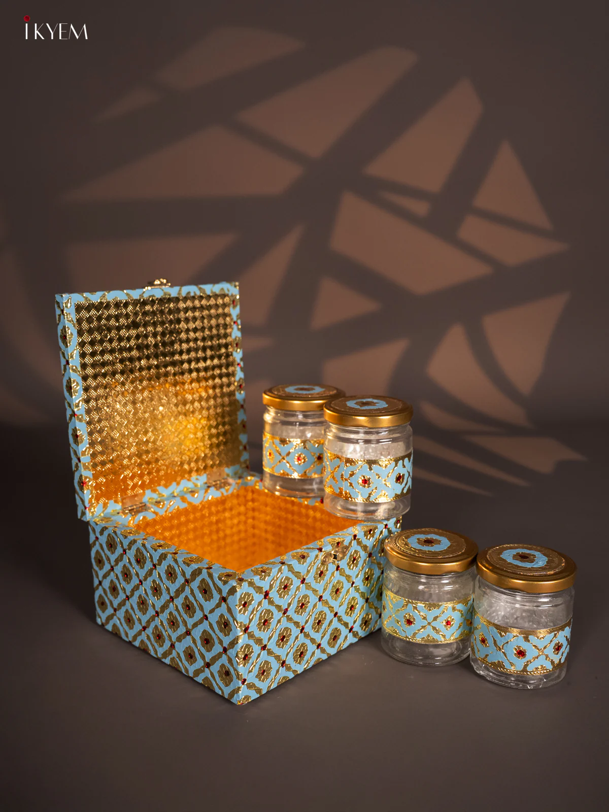 Meenakari Wooden Dry Fruit Box 4 Glass Jar - Blue - KI03137 - Image 4