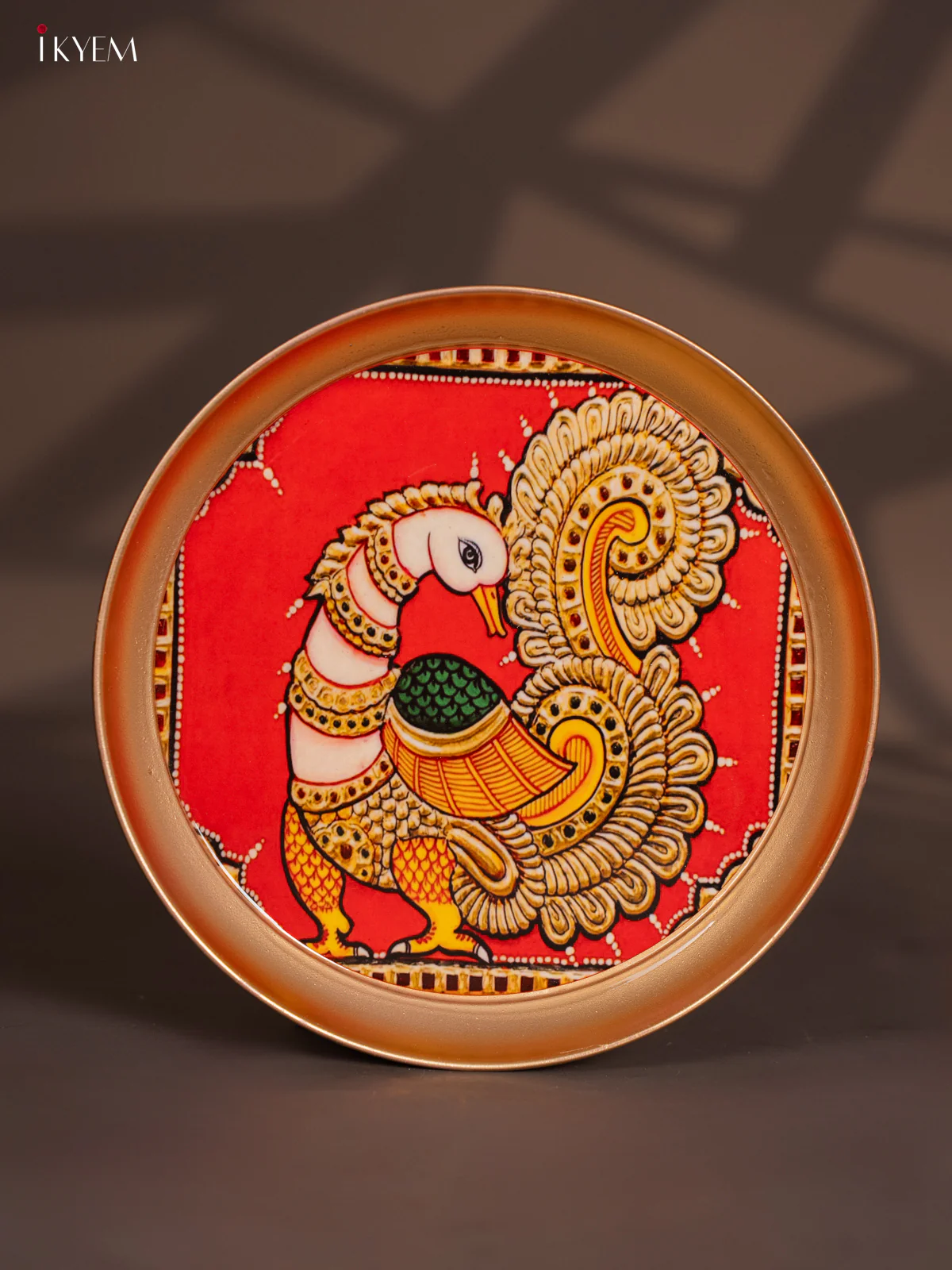 Brass Plate Peacock Orange & Green - 8 inches - KI06111