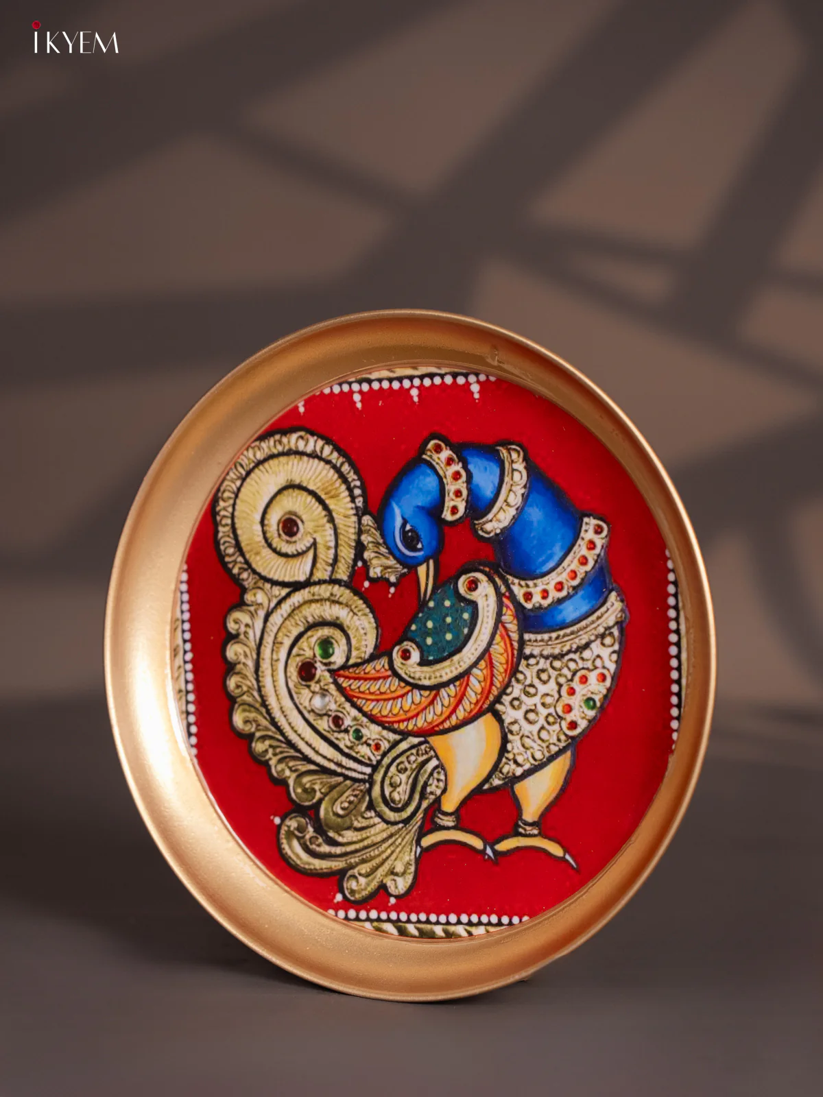 Brass Coated Plate Peacock - Red & Blue - 8 Inches - KI06115 - Image 4