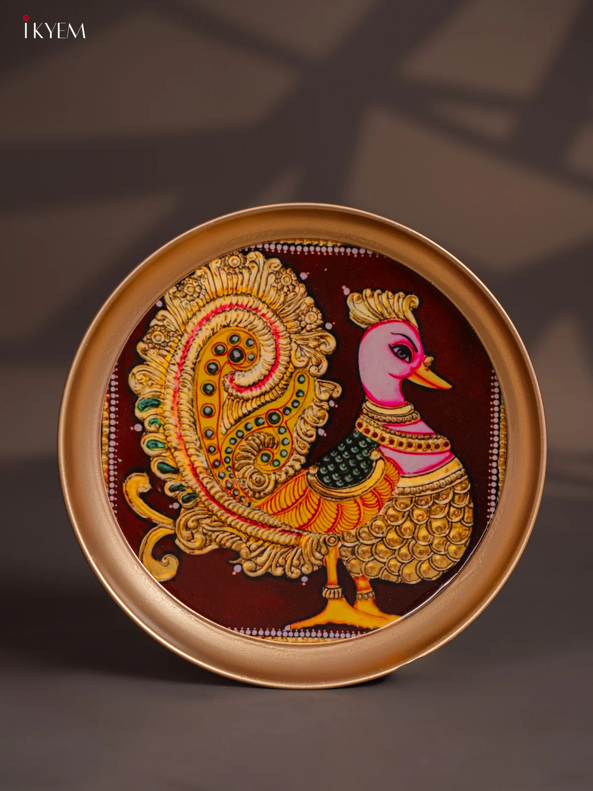 Brass Coated Plate Peacock - Brown - 8 Inches - KI06116