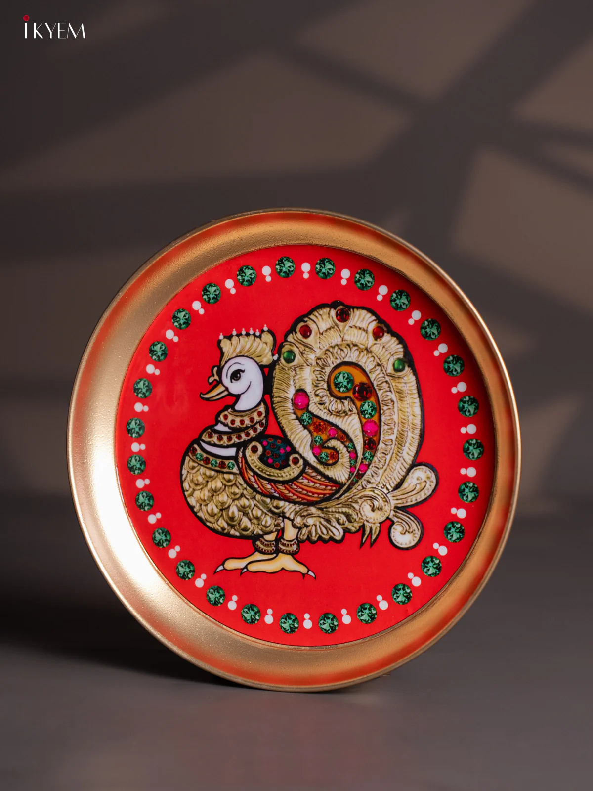 Brass Coated Plate Peacock- Red - 8 Inches - KI06118 - Image 4