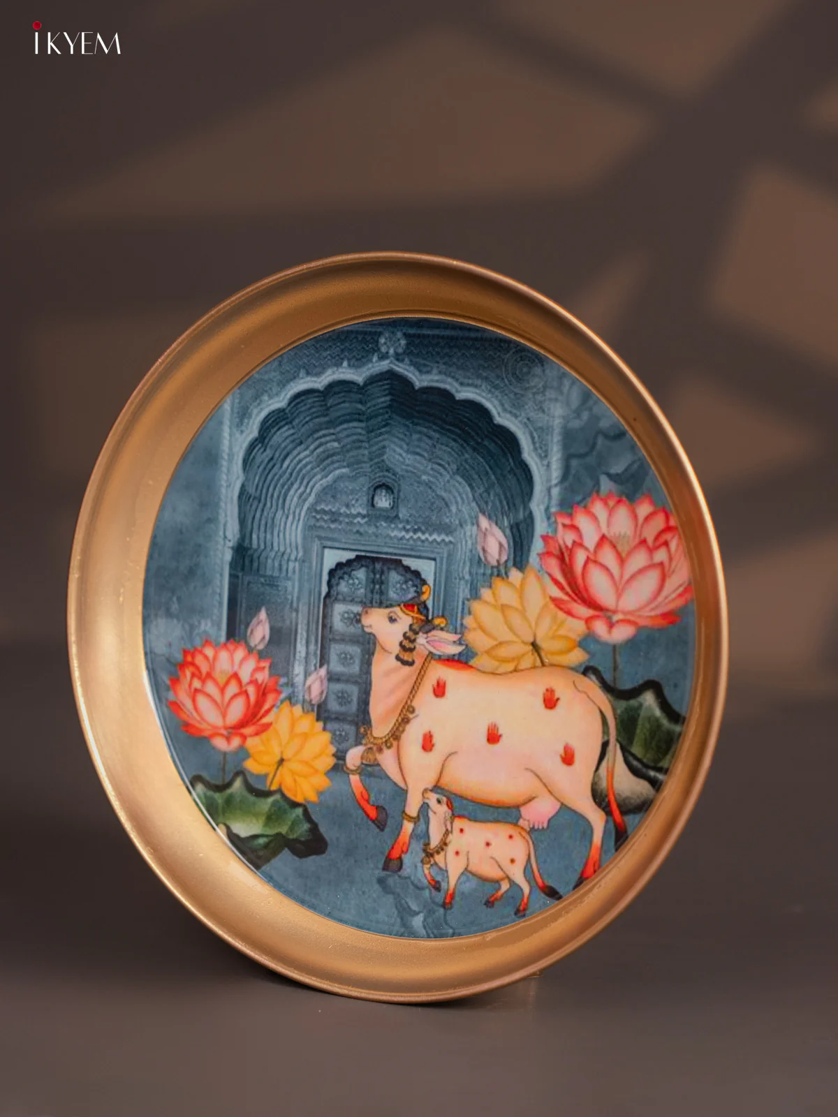 Brass Coated Plate Cow & Calf peacock - Blue - 8 Inches - KI06119 - Image 4