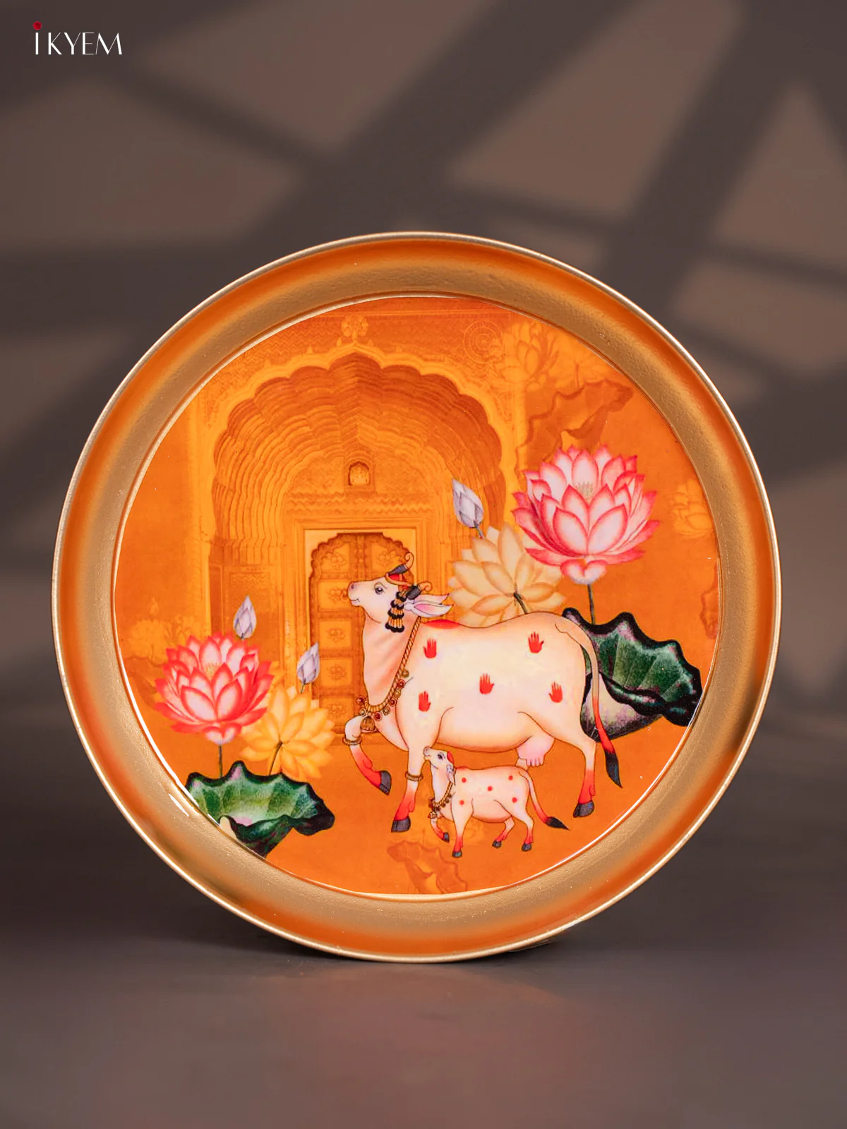 Brass Coated Plate Cow & Calf - Dark Orange - 8 Inches - KI06120