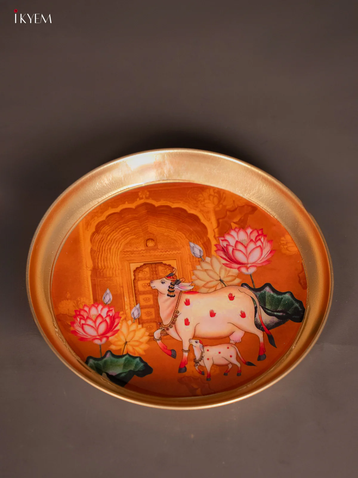 Brass Coated Plate Cow & Calf - Dark Orange - 8 Inches - KI06120 - Image 3
