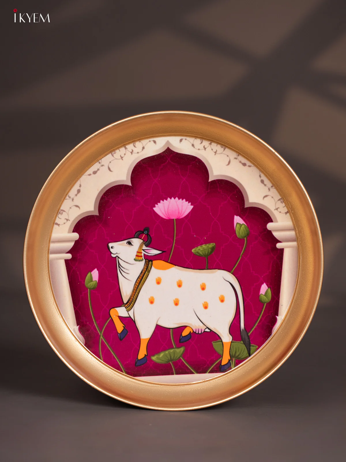 Brass Coated Plate Cow - Purple - 8 Inches - KI06129