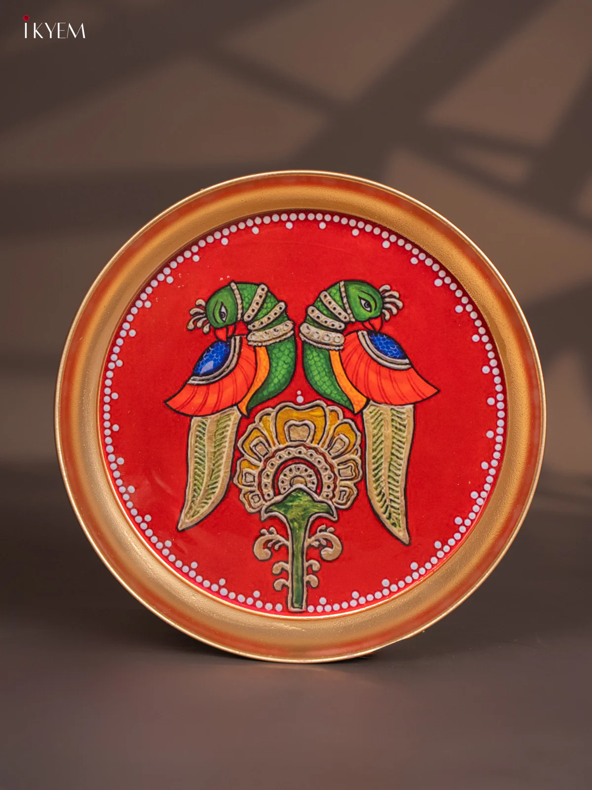 Brass Coated Plate Twin Parrot - Red - 8 Inches - KI06134