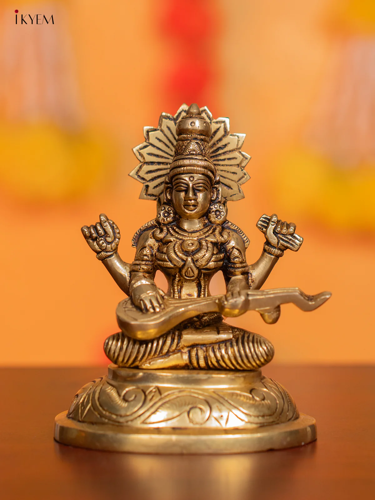 Goddess of Knowledge Saraswathi Brass Idol - 5 Inch - KI07117