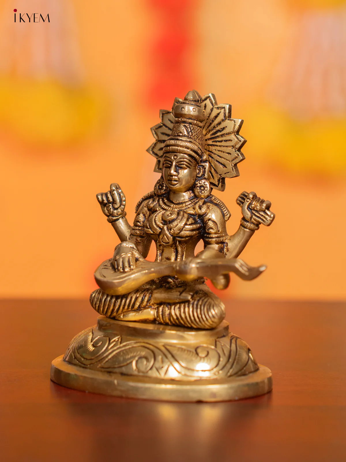 Goddess of Knowledge Saraswathi Brass Idol - 5 Inch - KI07117 - Image 3
