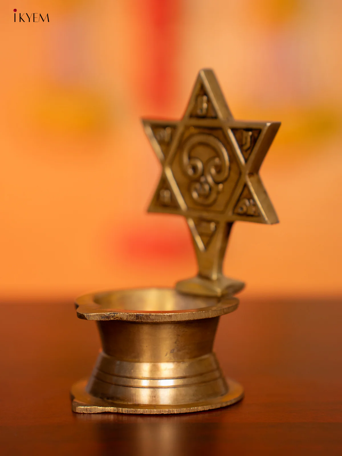 Brass Star Diya with Om Engraving - 4.5 Inches - KI07149 - Image 4