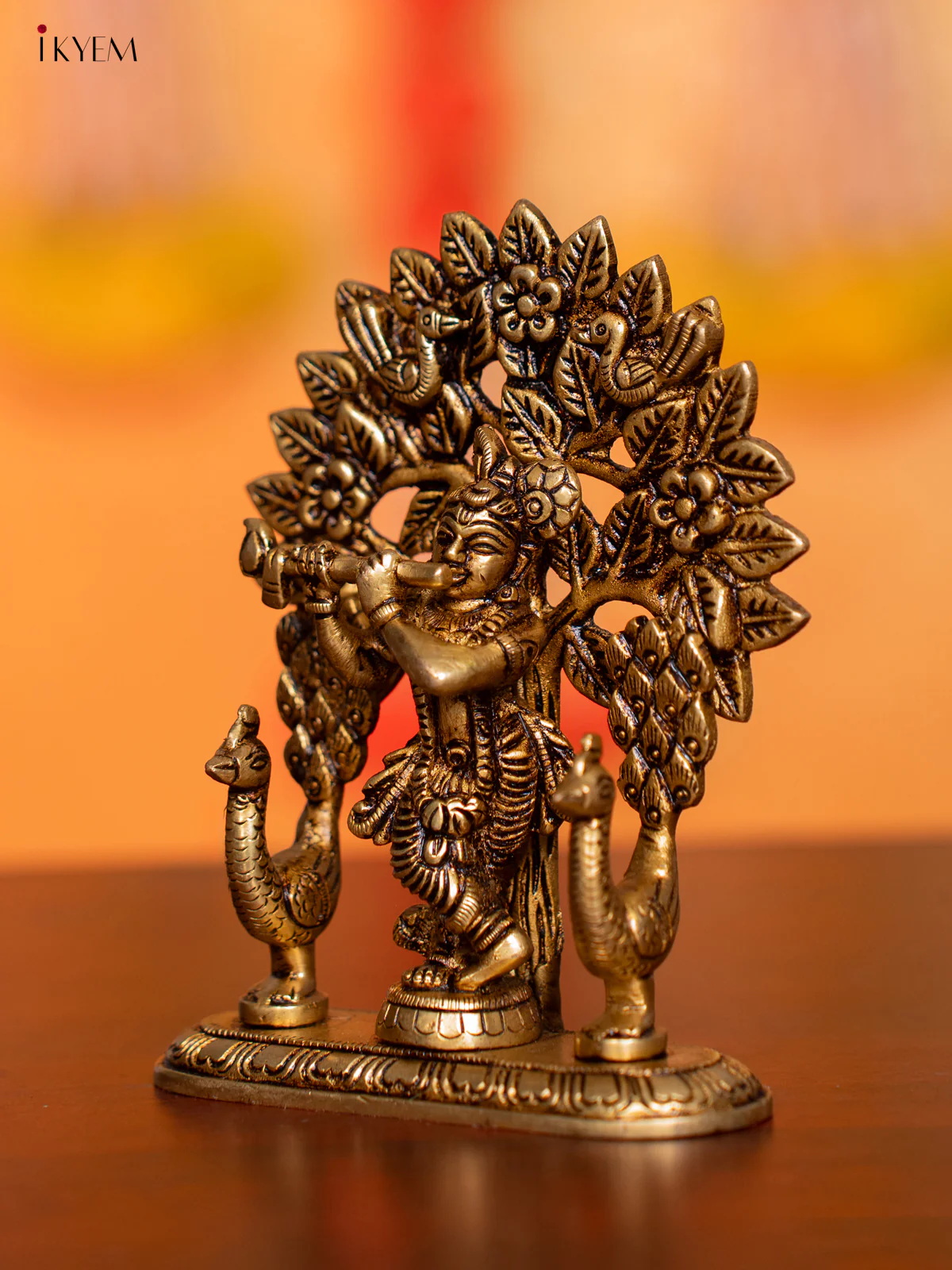 Brass Krishana with Tree & Peacock Idol - 5 Inch - KI07151 - Image 5