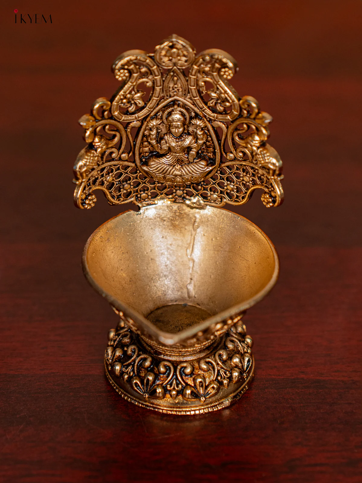 Brass Diya with Gaja Lakshmi - 4 Inches - KI07163 - Image 3