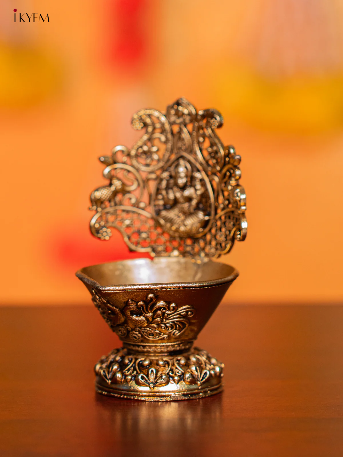 Brass Diya with Gaja Lakshmi - 4 Inches - KI07163 - Image 4