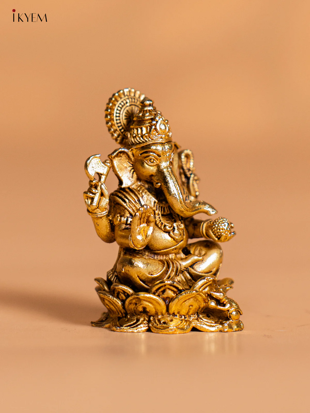 Brass Ganesha on Lotus Idol - 2 Inches - KI07175 - Image 2