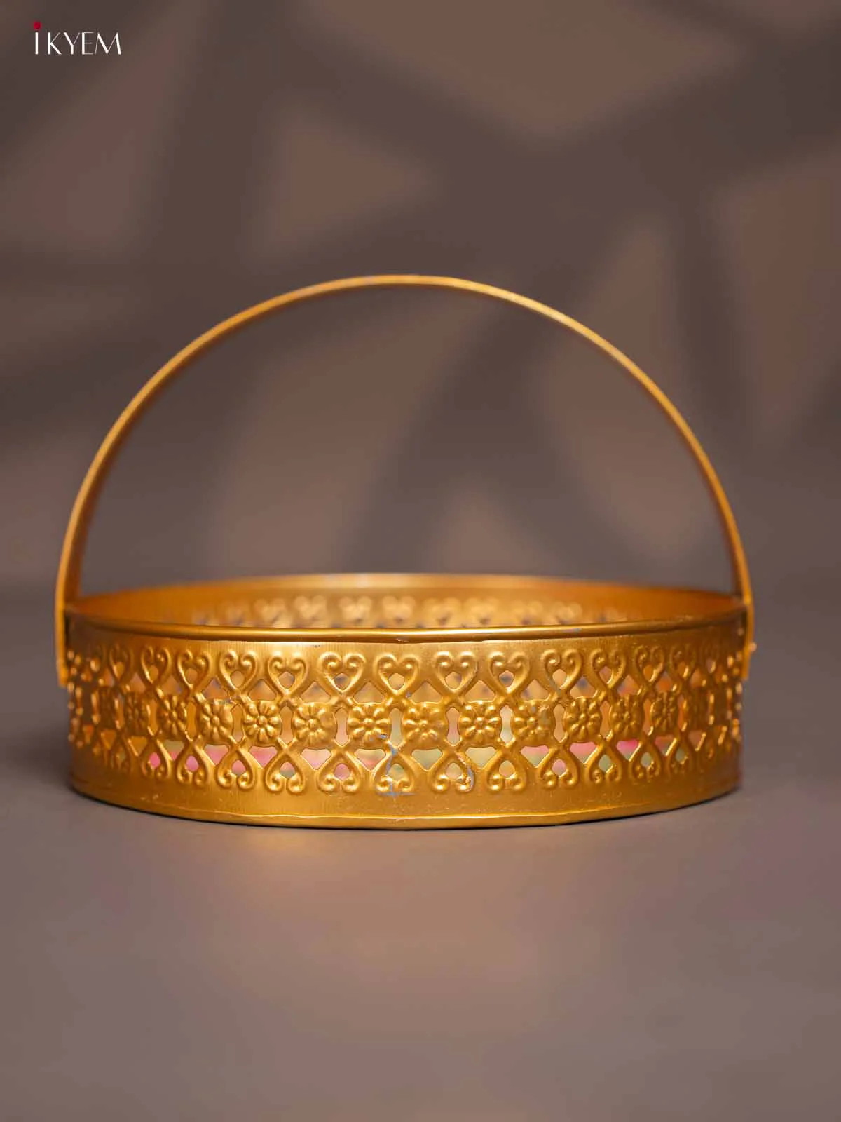 Palace & Peacock Printed Round Metal tray with handle - Teal 8 Inches - KI07178 - Image 3