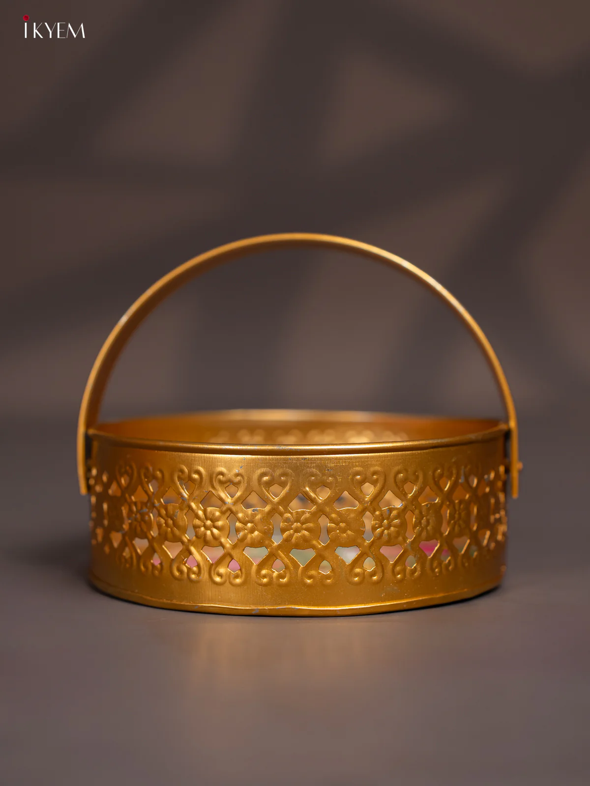 Palace & Peacock Printed Round Metal tray with handle - Teal 6 Inches - KI07183 - Image 3
