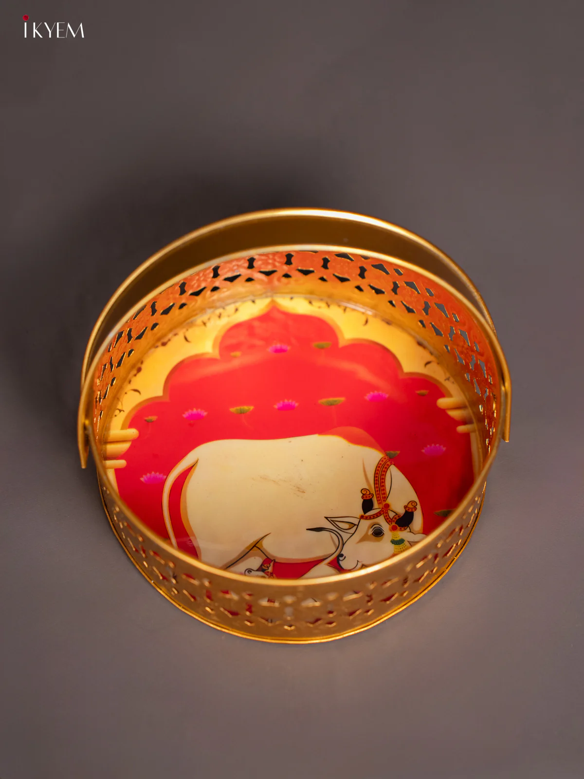 Cow & calf Printed Round Metal Flower Basket - Red 6 Inches - KI07185 - Image 4