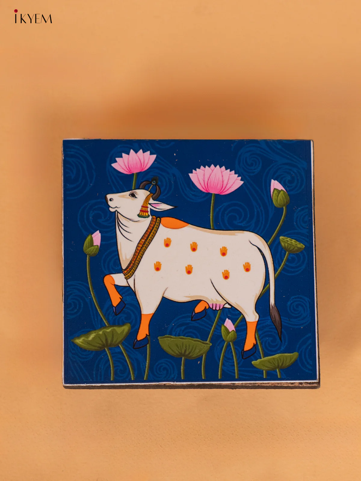 Digital Printed Cow Blue Manai (2.5x2.5) Inches - KI08128 - Image 2