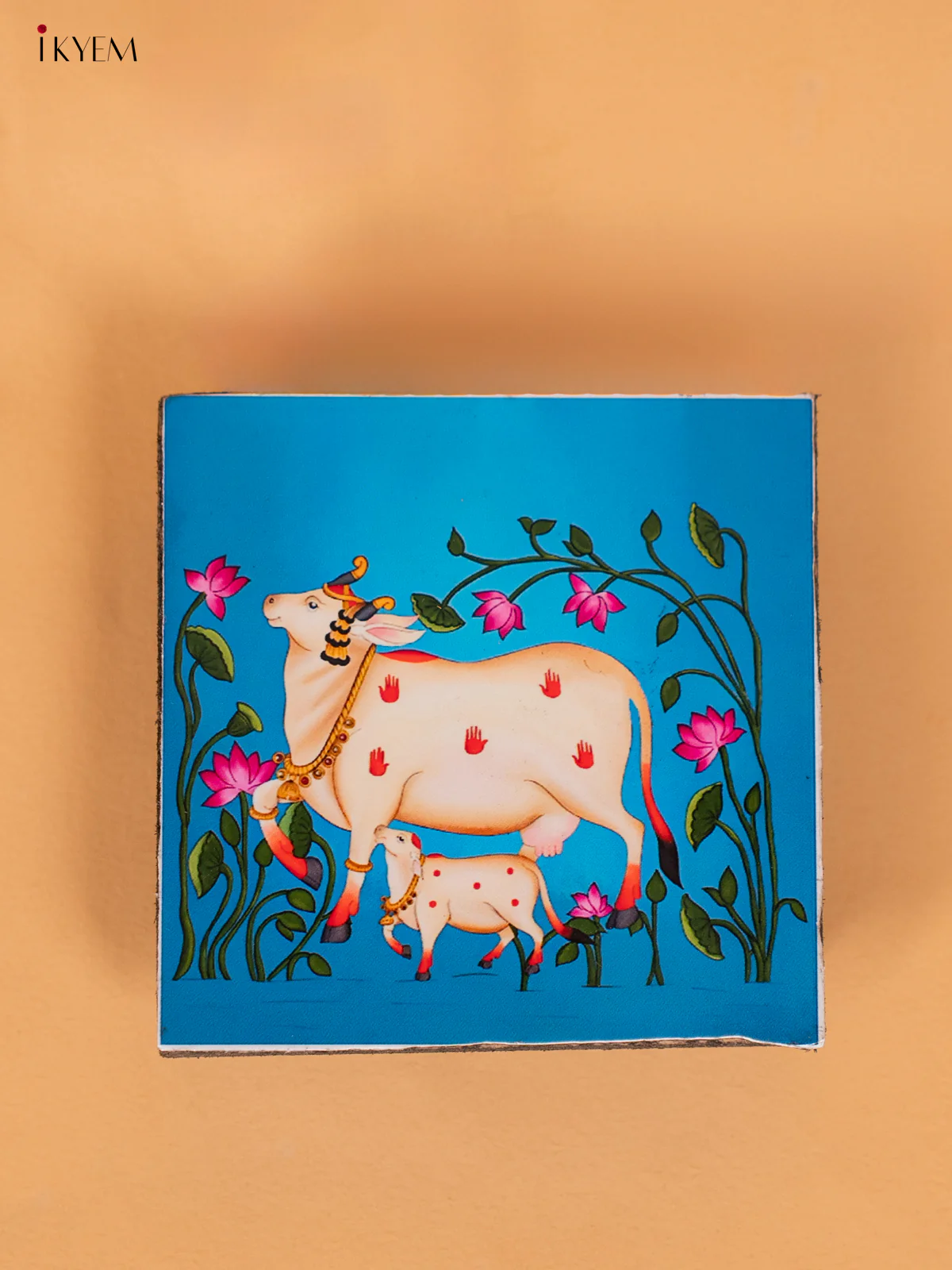 Digital Printed Cow &calf Sky Blue Manai (2.5x2.5) Inches - KI08129 - Image 2