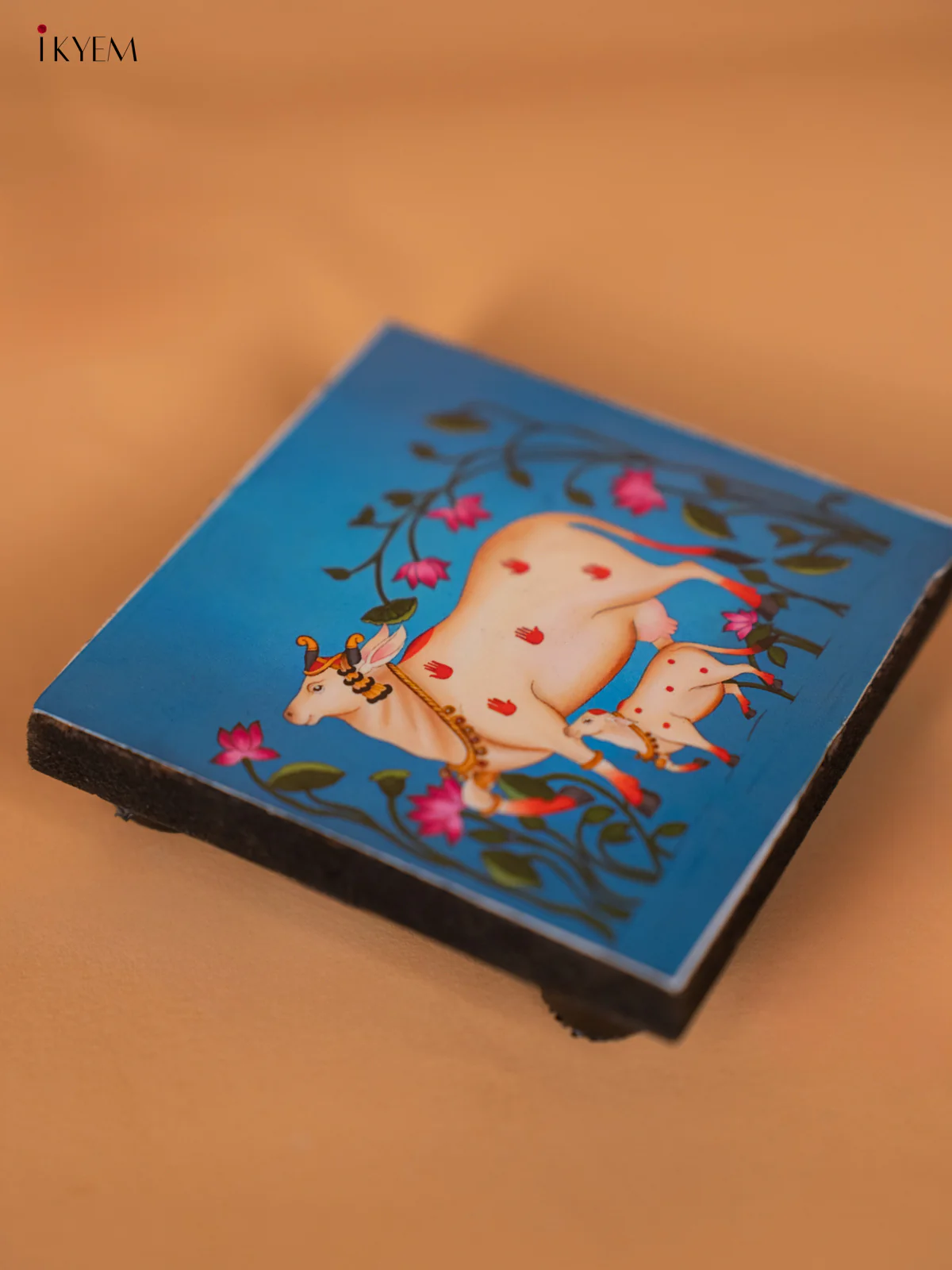 Digital Printed Cow &calf Sky Blue Manai (2.5x2.5) Inches - KI08129 - Image 3