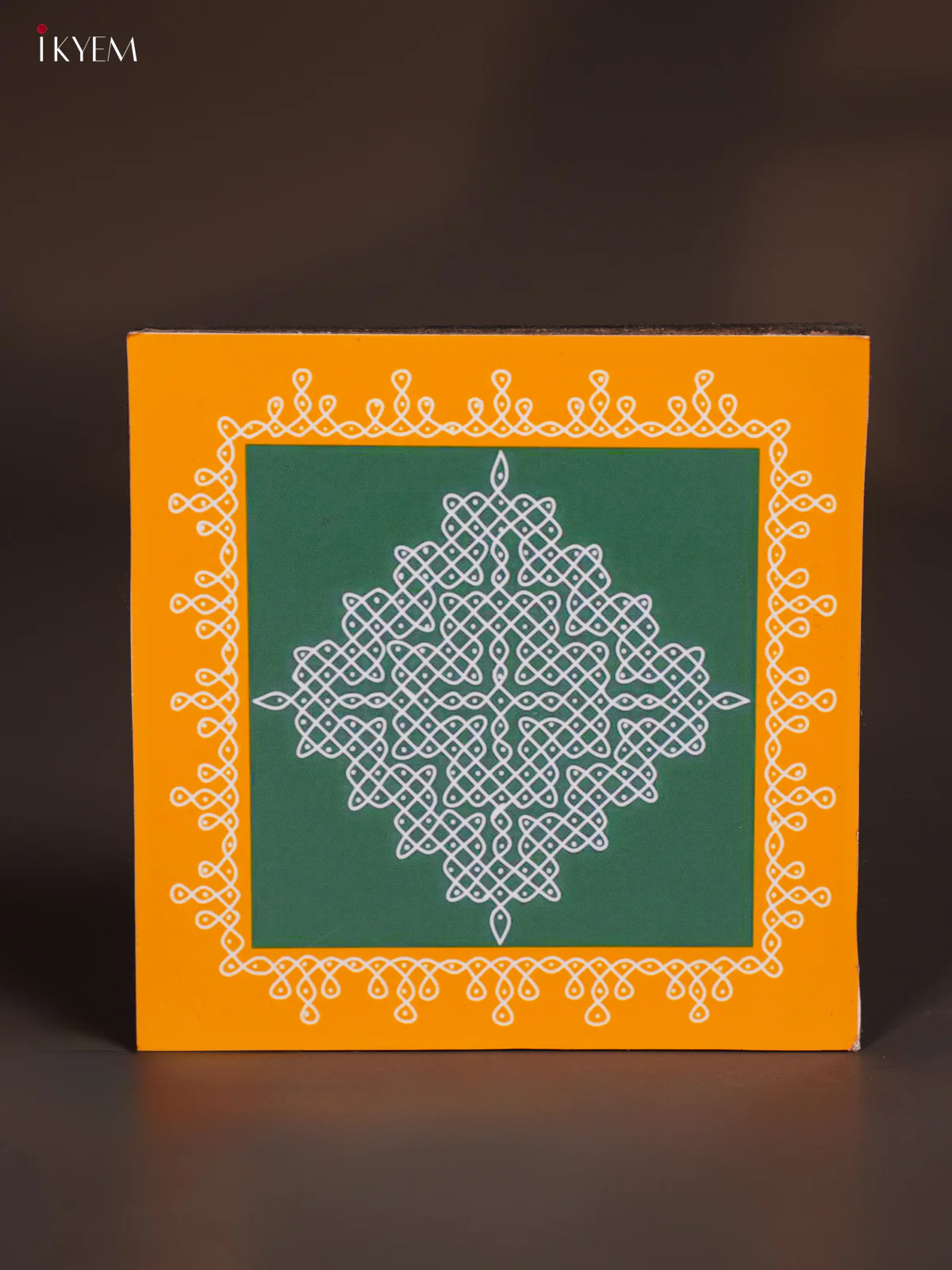 Wooden Sikku Kolam Manai Yellow with Green - KI08130